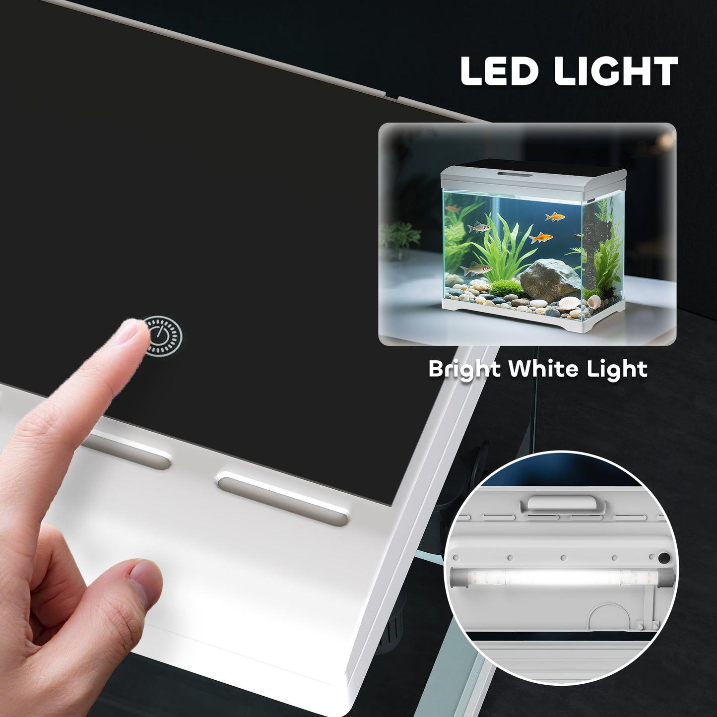 27L Fish Tank, Glass Aquarium with Filter System, LED Light, Water Pump, Fish Tank Starter Kits for Betta, Goldfish, Shrimps, White