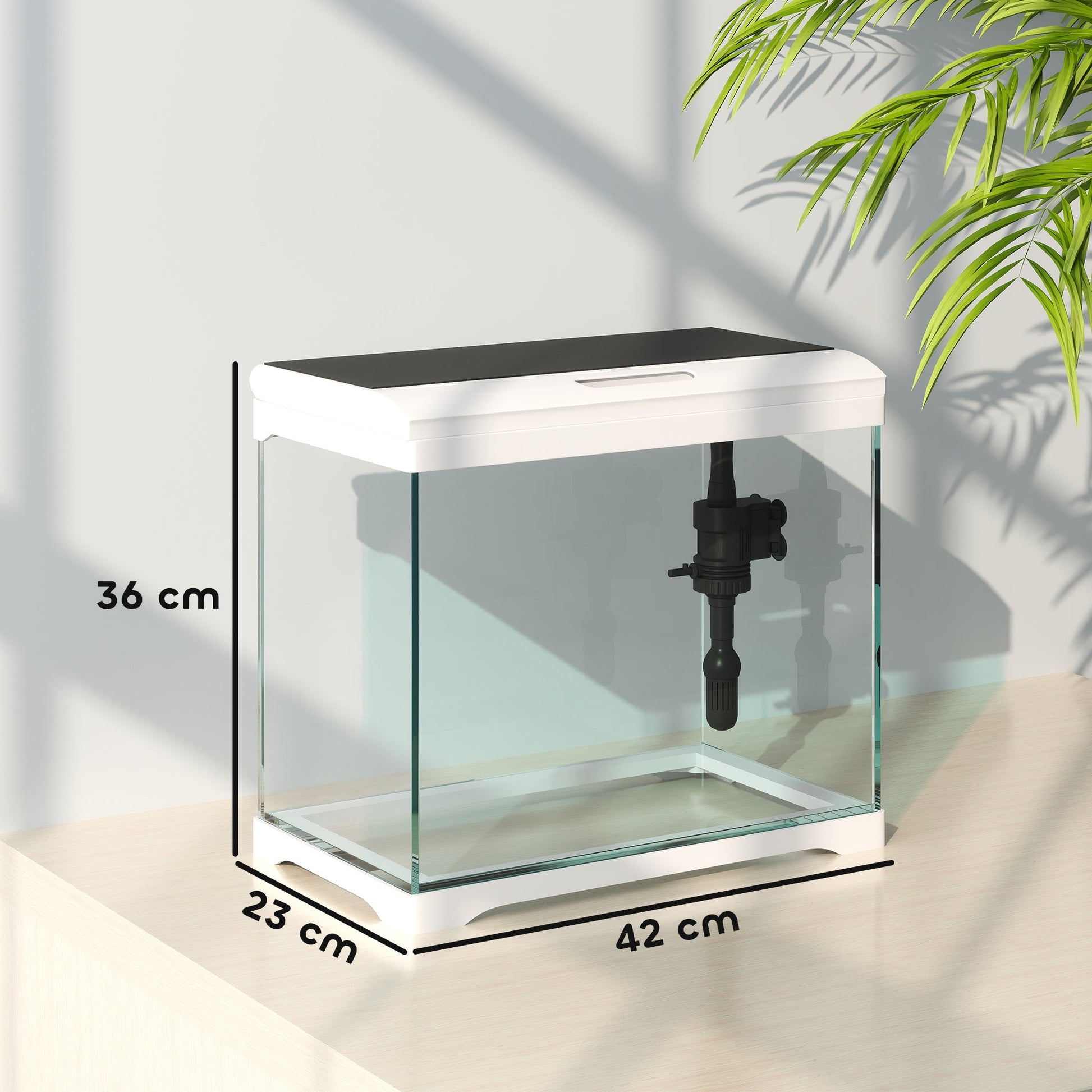 27L Fish Tank, Glass Aquarium with Filter System, LED Light, Water Pump, Fish Tank Starter Kits for Betta, Goldfish, Shrimps, White