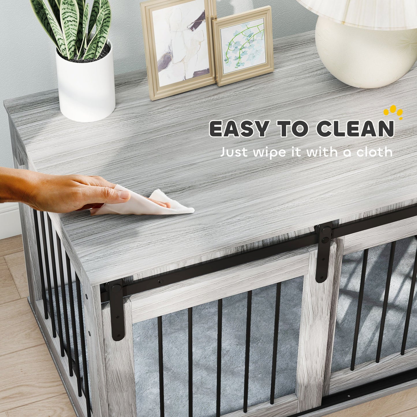 Dog Crate Furniture, Dog House Furniture Style for Large Breeds, Pet Kennel with Removable Cushion for Indoor Use, 98 x 58 x 61cm, Grey