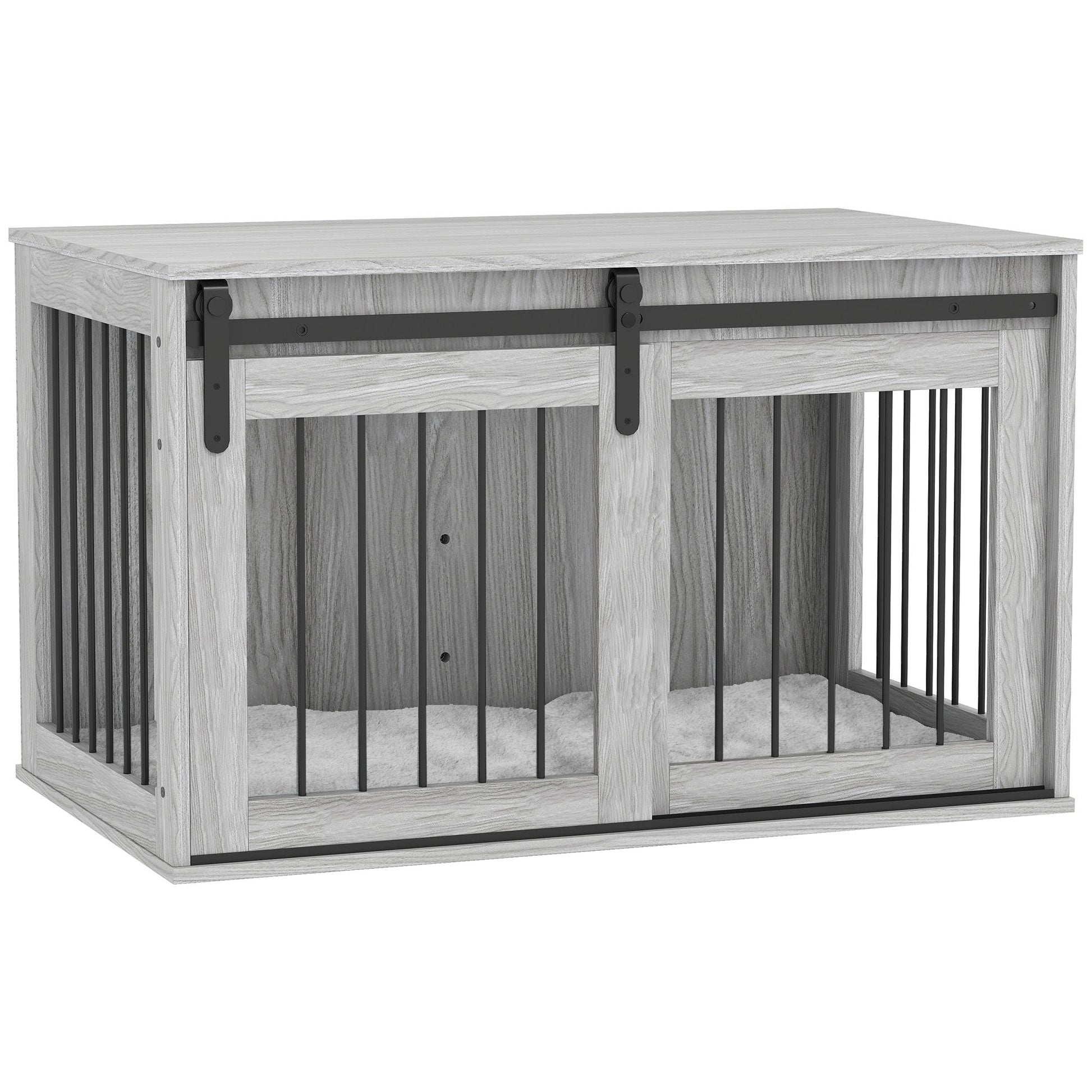 Dog Crate Furniture, Dog House Furniture Style for Large Breeds, Pet Kennel with Removable Cushion for Indoor Use, 98 x 58 x 61cm, Grey