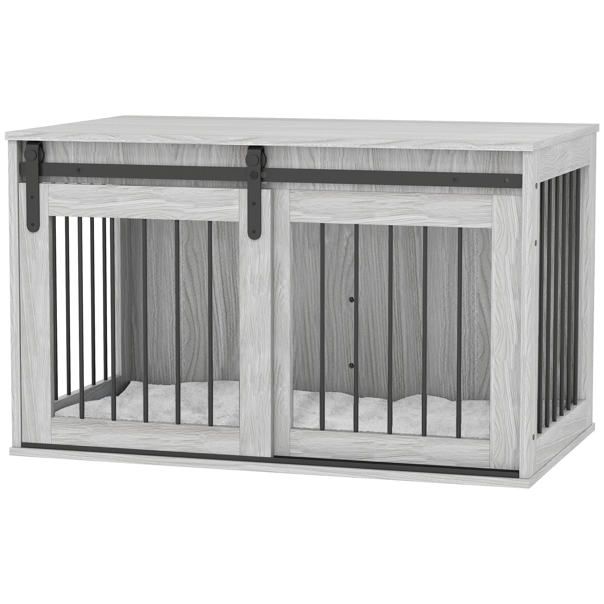 Dog Crate Furniture, Dog House Furniture Style for Large Breeds, Pet Kennel with Removable Cushion for Indoor Use, 98 x 58 x 61cm, Grey
