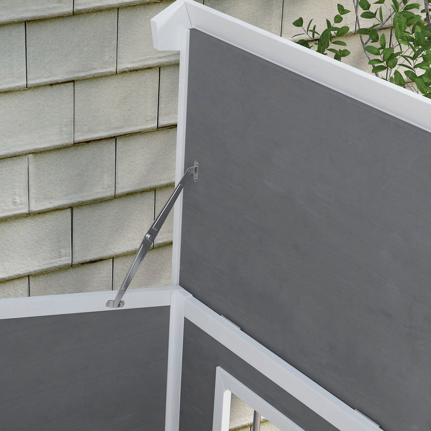 Wooden Dog Kennel, Elevated Dog House with Removable Floor, Asphalt and Openable Roof, Giant Window, Outdoor Pet House Shelter for Large Dogs, Charcoal Grey