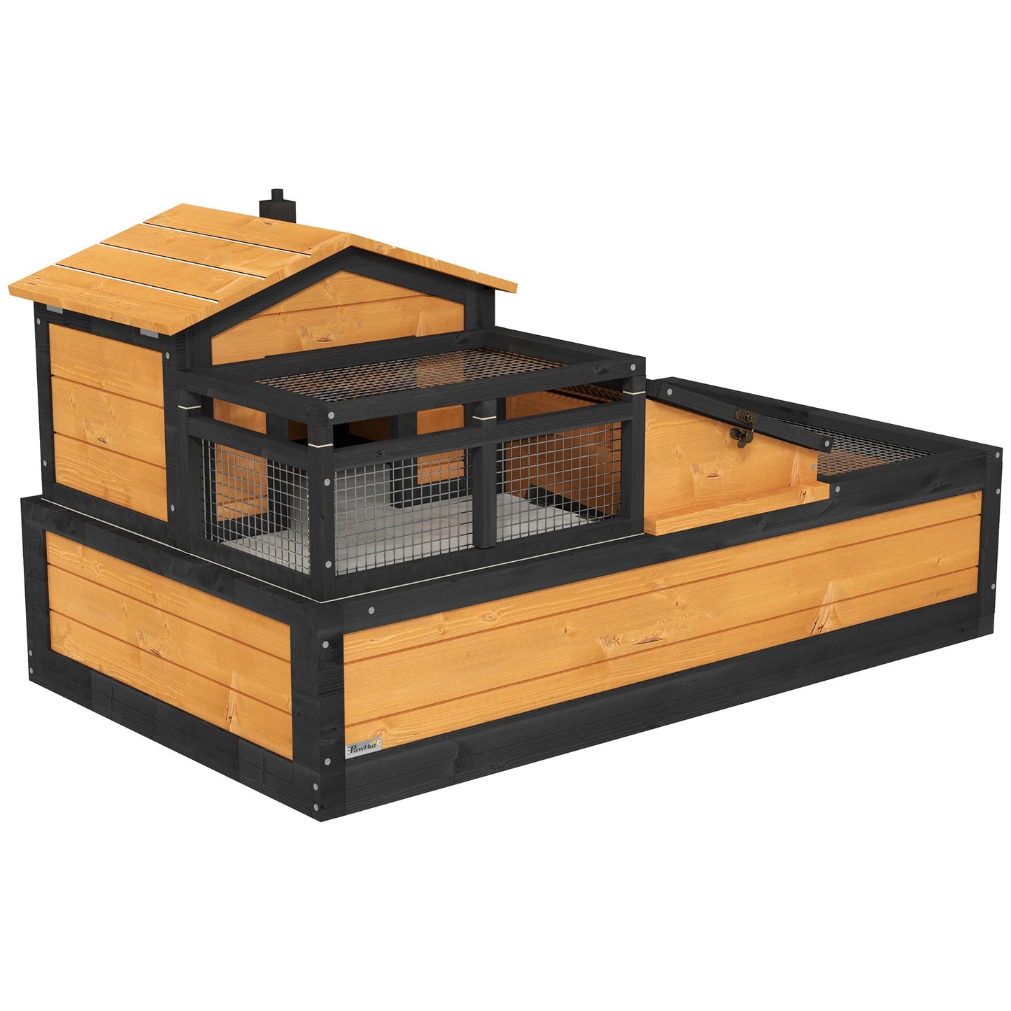 Tortoise House 3-Room Wooden Tortoise Enclosure Large Reptile Cage with 2 Stories, Ladder, Balcony, Tray, Openable Roof, 60H x 112L x 65Wcm, Yellow