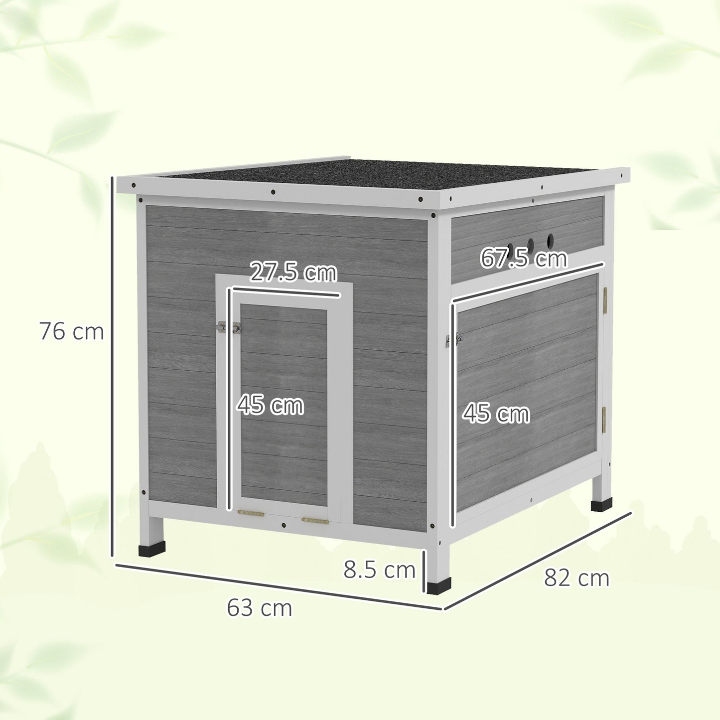 Wooden Duck House, Raised Poultry Coop with Ramp, Double Doors, Openable Asphalt Roof, Ventilation Holes, Removable Base, for 2-4 Ducks, Chickens, Geese, Light Grey