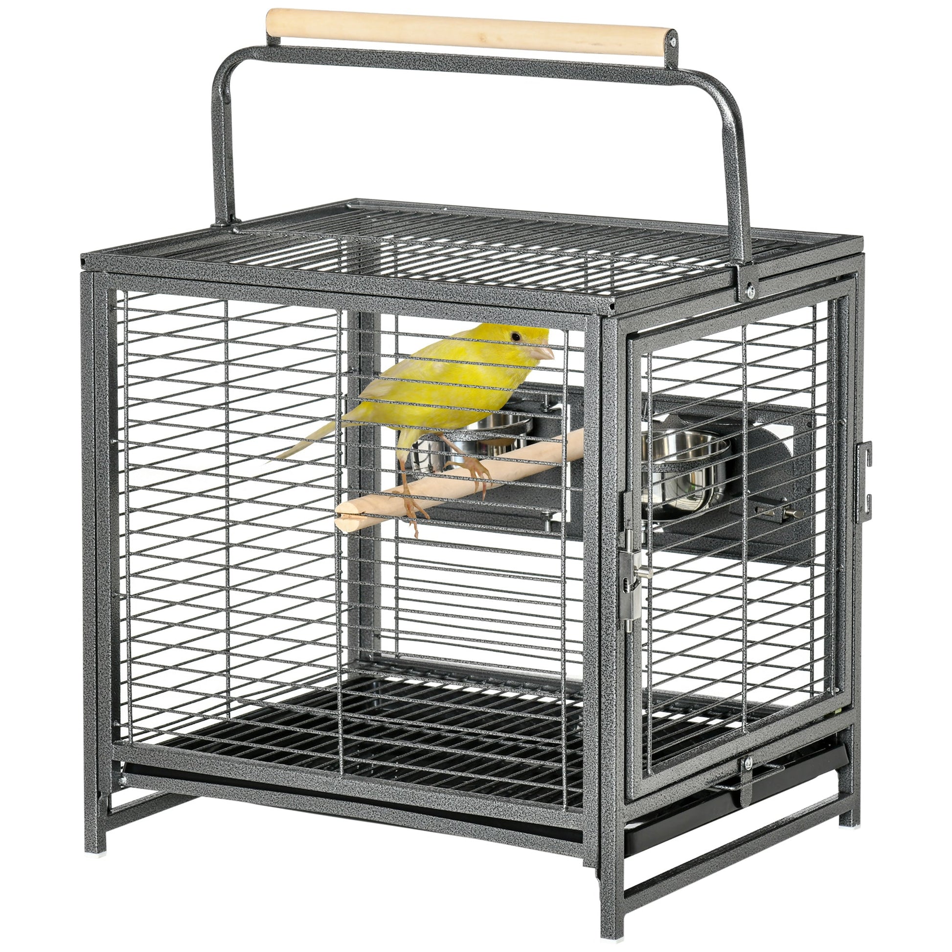 Bird Cage Budgie Cage for Budgie, Lovebirds, Green Cheek Canary, Parakeet, Cockatiel, Travel Breeding Cage w/ Wooden Perch Handle, 48 x 38 x 65 cm