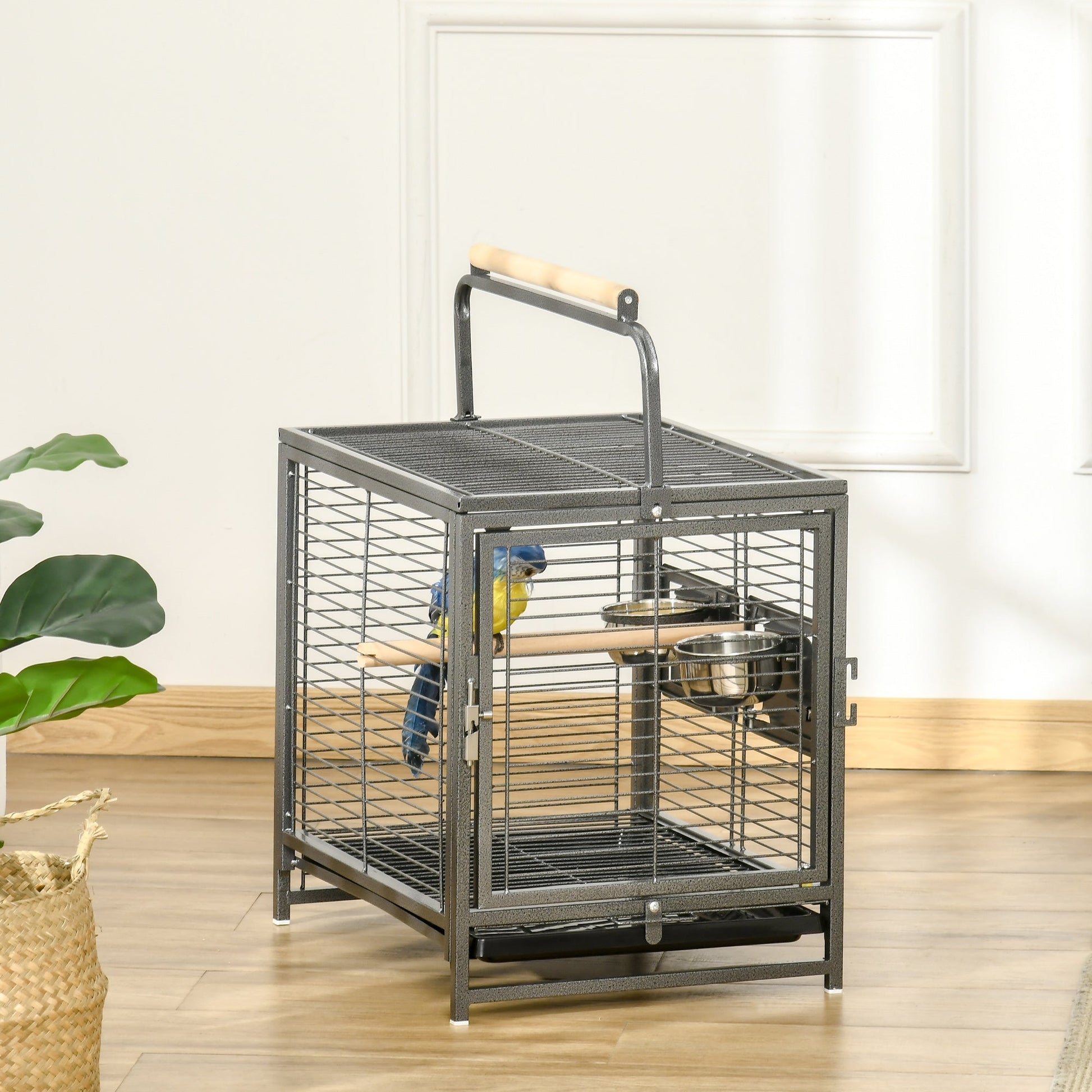 Bird Cage Budgie Cage for Budgie, Lovebirds, Green Cheek Canary, Parakeet, Cockatiel, Travel Breeding Cage w/ Wooden Perch Handle, 48 x 38 x 65 cm