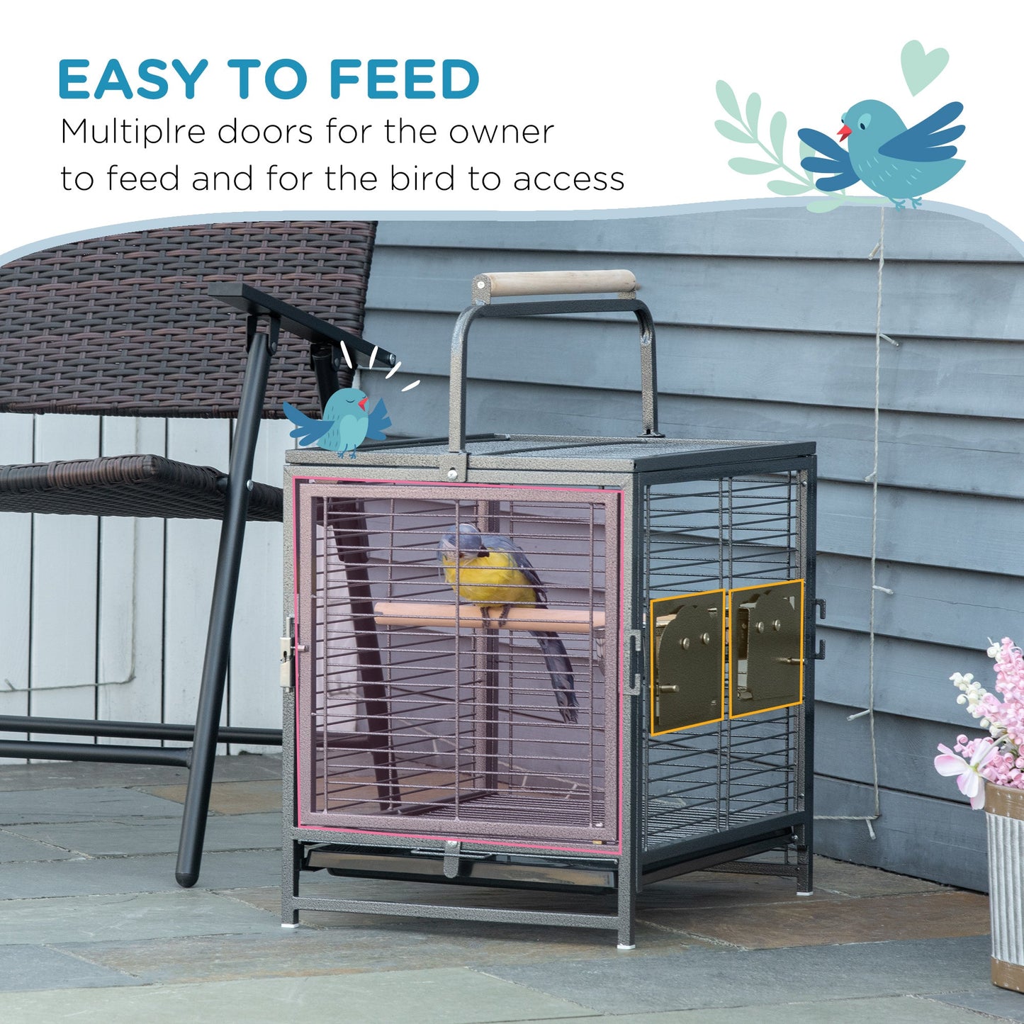 Bird Cage Budgie Cage for Budgie, Lovebirds, Green Cheek Canary, Parakeet, Cockatiel, Travel Breeding Cage w/ Wooden Perch Handle, 48 x 38 x 65 cm