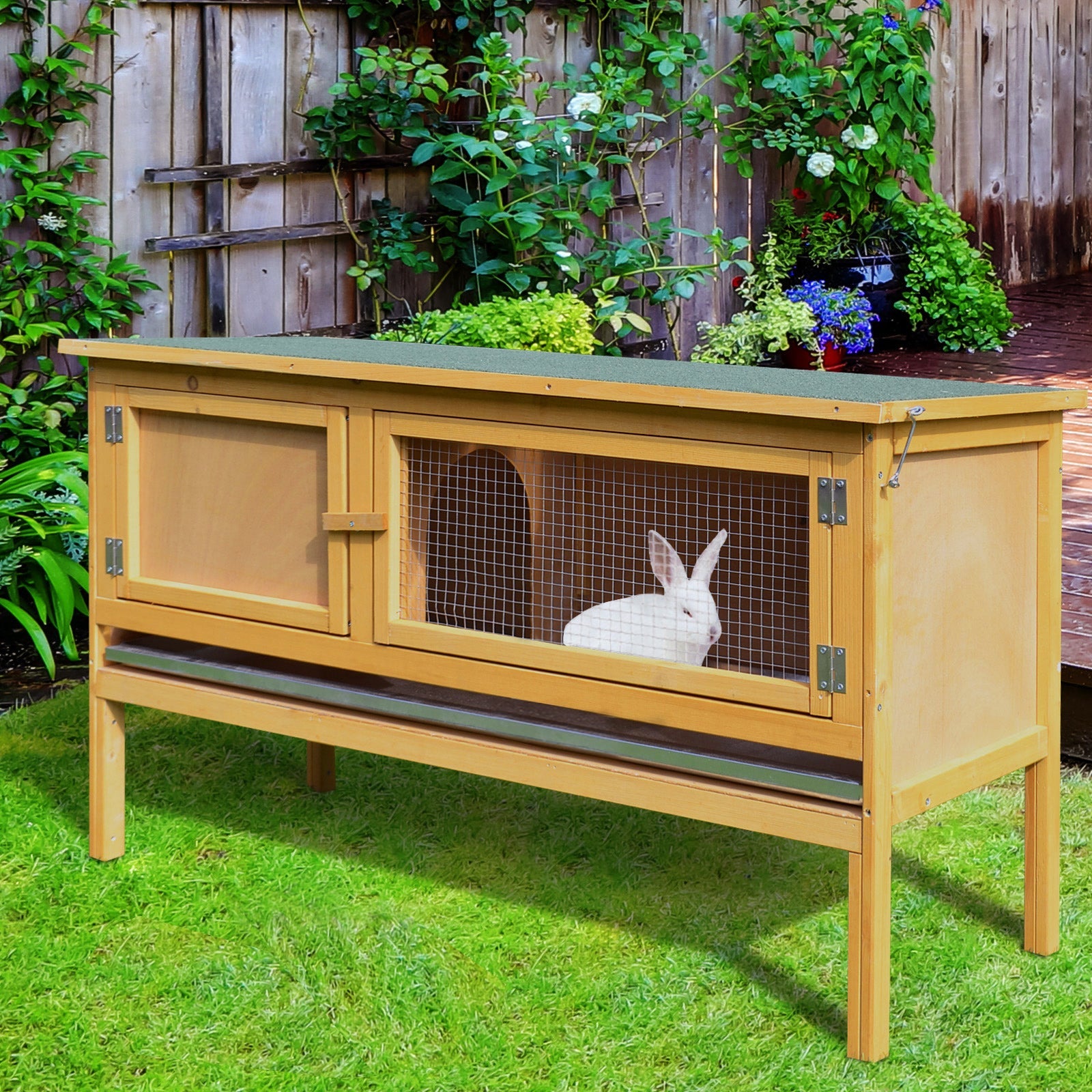 Rabbit Hutch Outdoor Guinea Pig Hutch House Small Animal Bunny Cage w/ Openable Roof, 115 x 44 x 65 cm