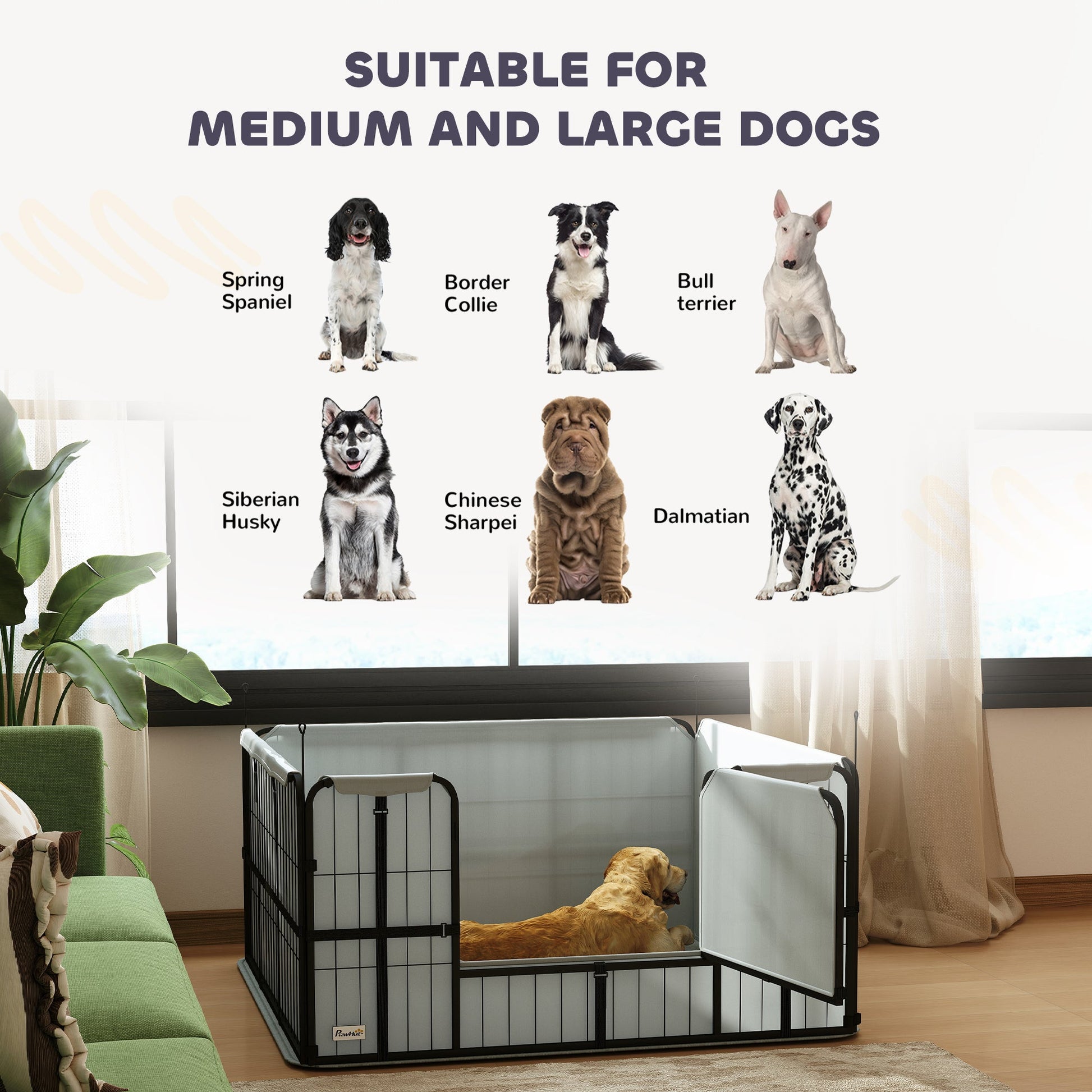 Whelping Box for Dogs and Puppies, 4 Panel Whelping Pen with Washable Whelping Pad, Wind-Resistant Cloth, Lockable Door, Dog Playpen for Small and Medium Breeds, 122 x 122 x 60cm