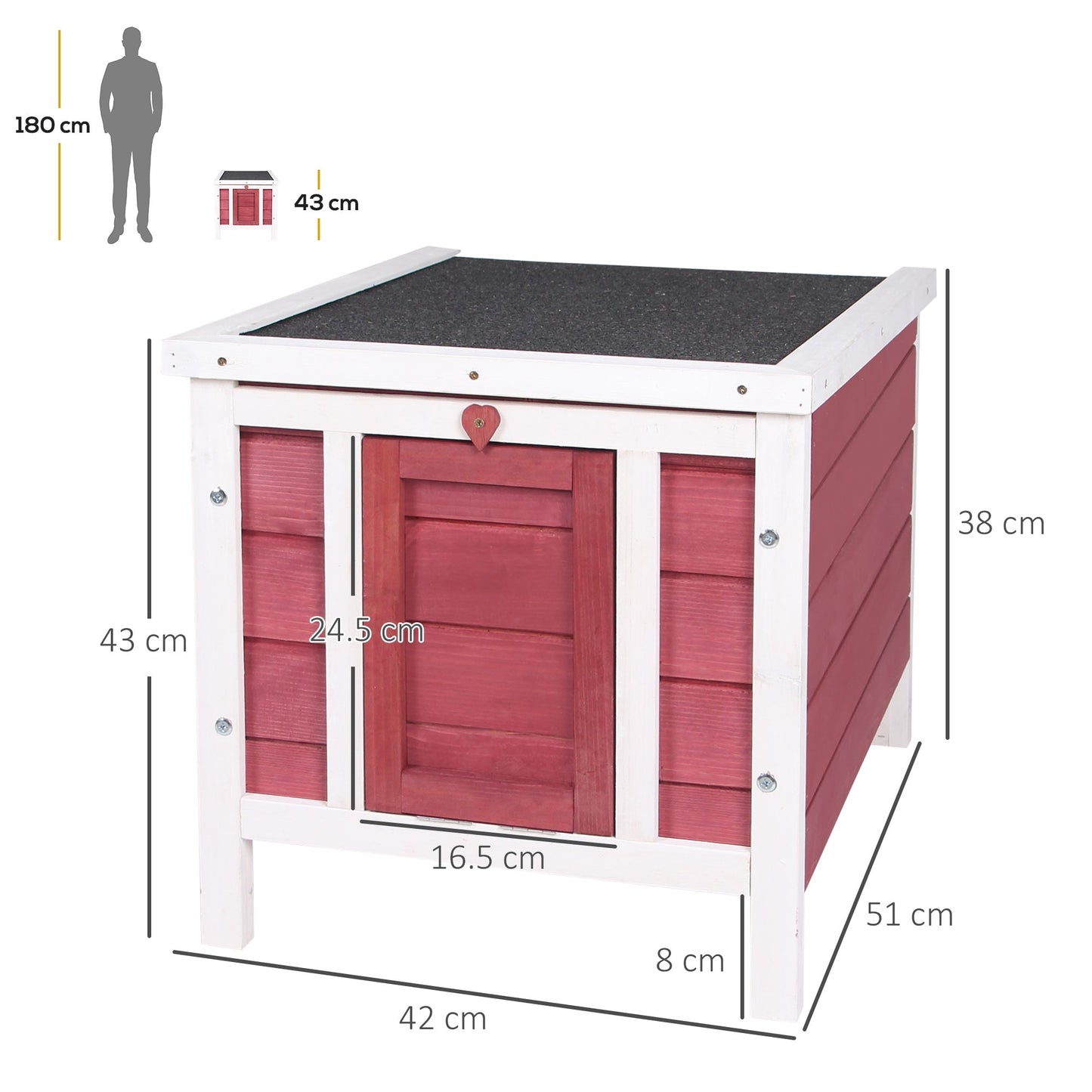 Wooden Rabbit Hutch Outdoor, Guinea Pig Hutch, Rabbit Hideaway, Cat House, Bunny Cage Small Animal House with Openable Roof, 51 x 42 x 43 cm, Red