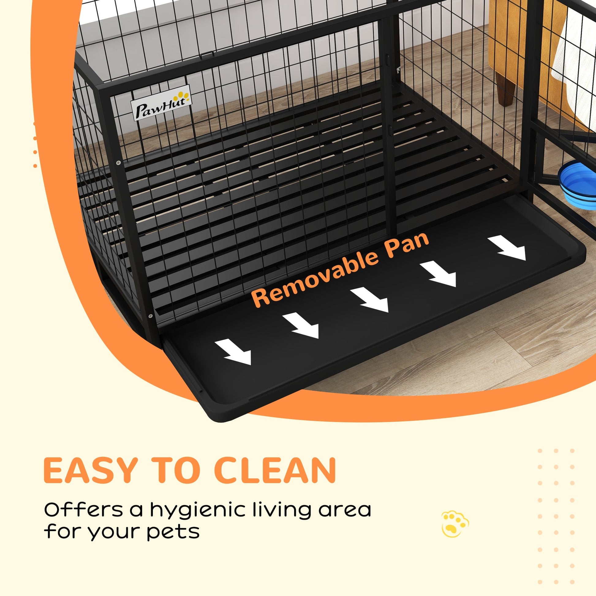 43" Heavy Duty Dog Crate with Bowl Holder, Dog Cage on Wheels with Removable Tray, Openable Top, Detachable Door, Indoor Outdoor Use, for Large and Extra Large Dogs - Black