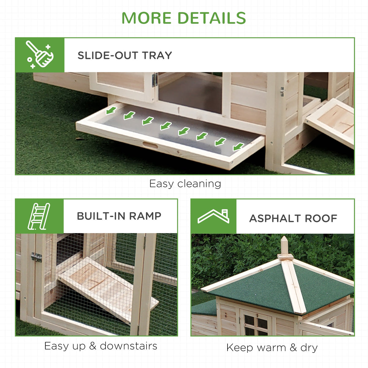 Chicken Coop with Chicken Run, Outdoor Hen House Poultry Cage with Nesting Box, Openable Top, 196 x 76 x 97cm, Natural