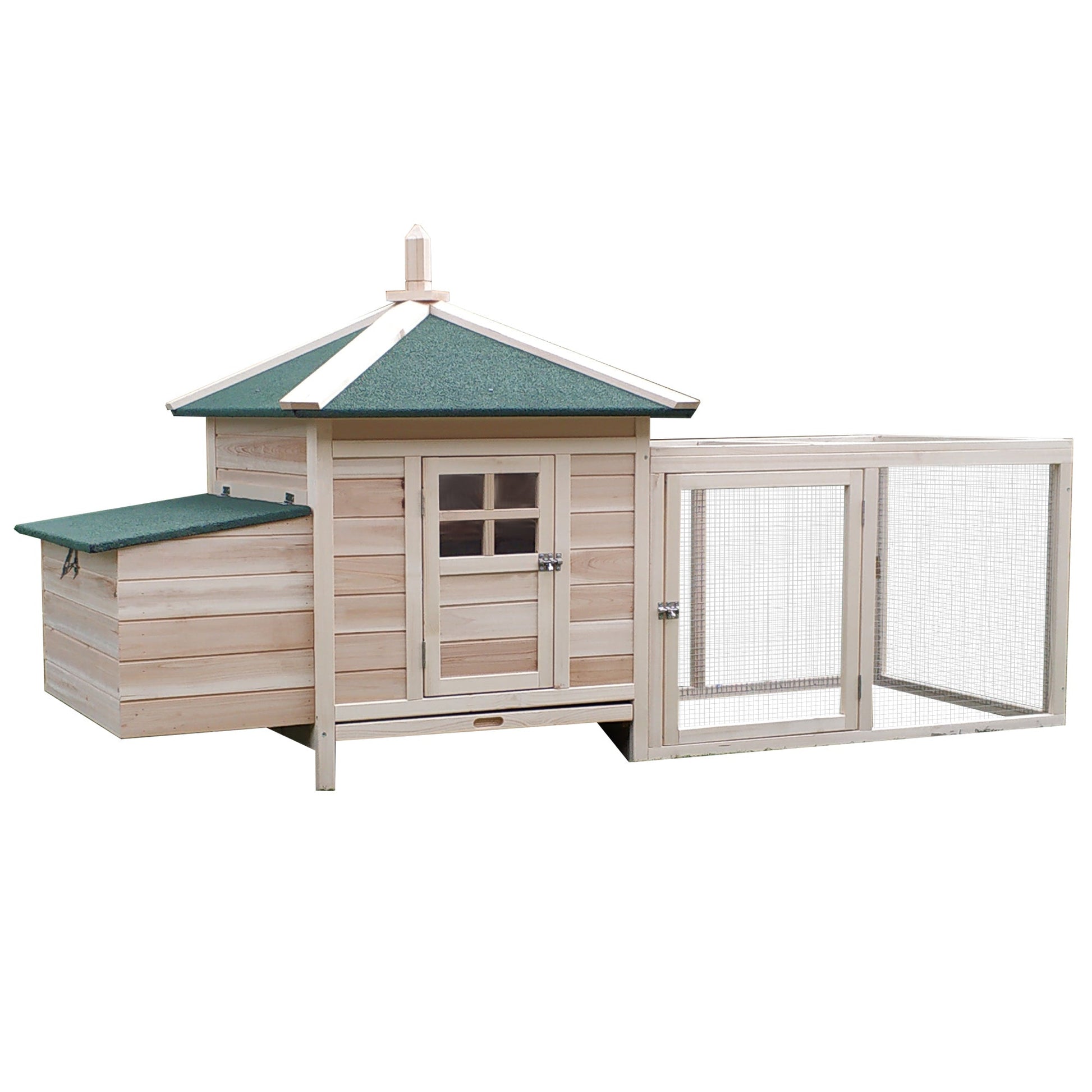 Chicken Coop with Chicken Run, Outdoor Hen House Poultry Cage with Nesting Box, Openable Top, 196 x 76 x 97cm, Natural