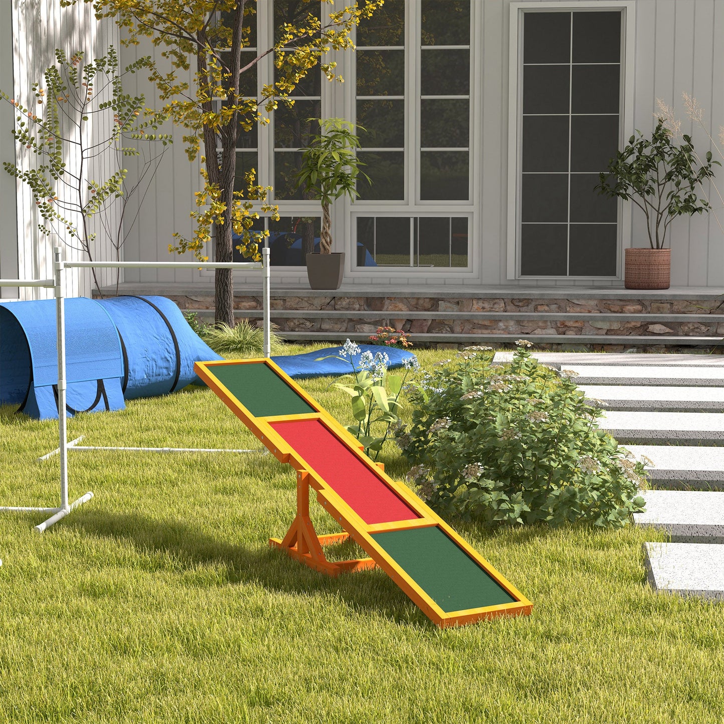 Wooden Pet Seesaw for Big Dogs, Agility Training Equipment for Dogs with Anti-Slip surface, 180 x 30 x 30cm - Natural