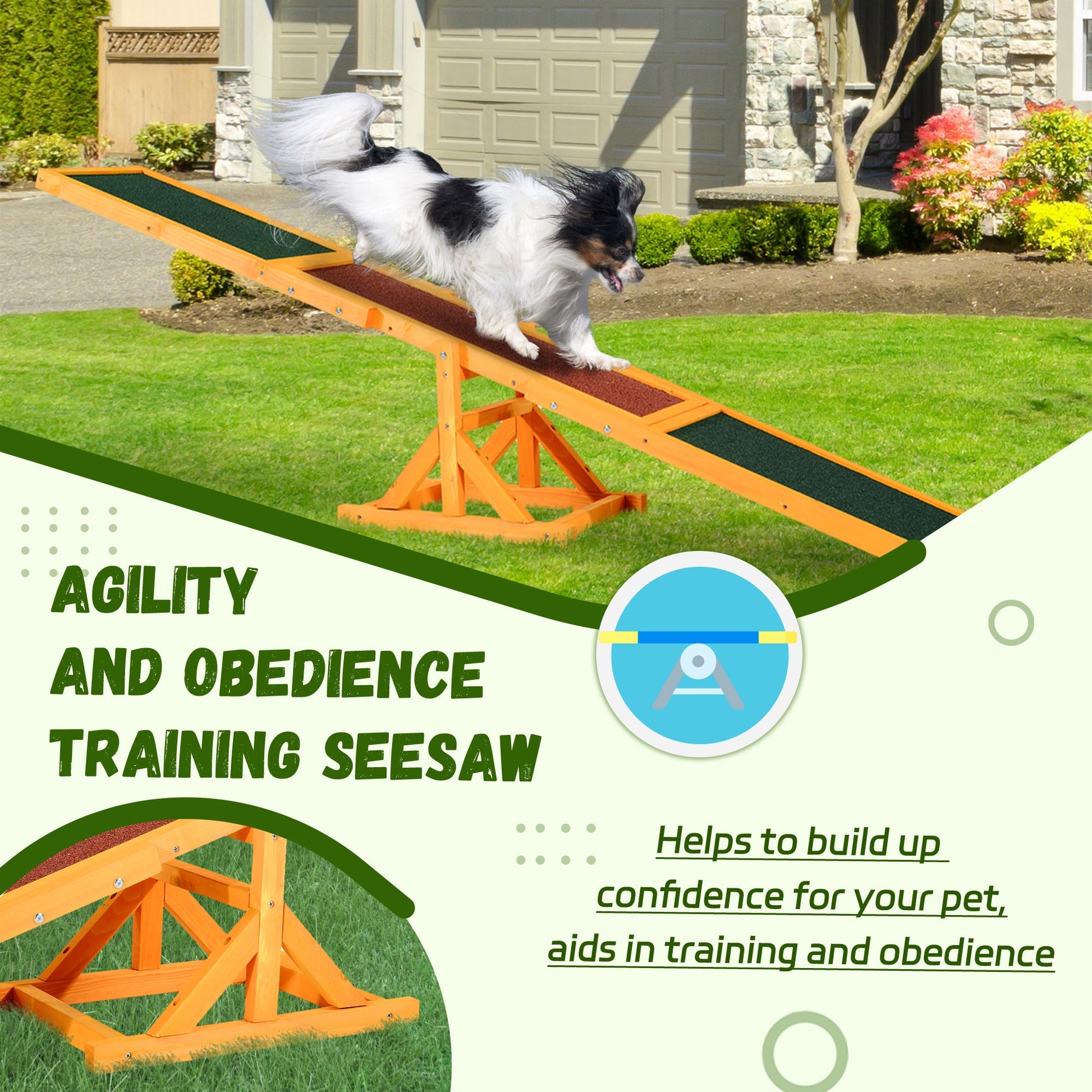 Wooden Pet Seesaw for Big Dogs, Agility Training Equipment for Dogs with Anti-Slip surface, 180 x 30 x 30cm - Natural