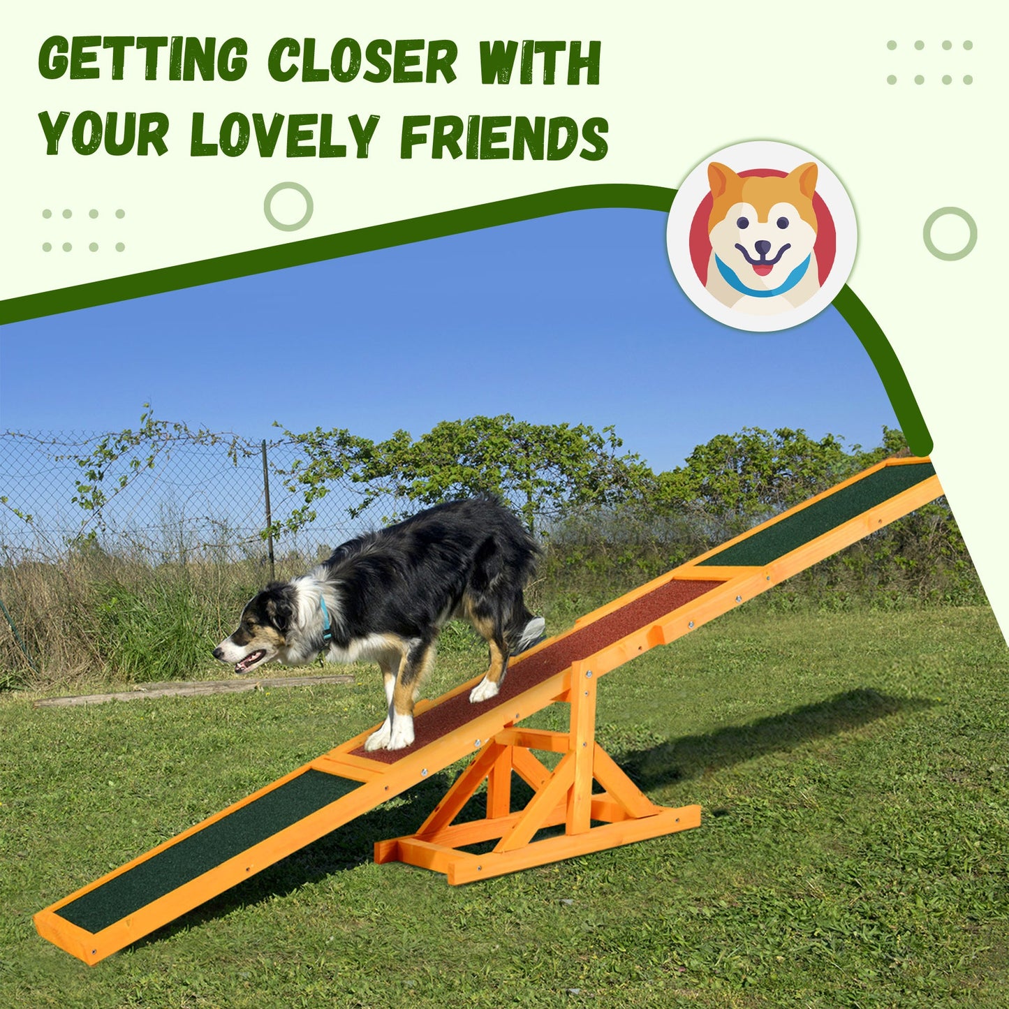 Wooden Pet Seesaw for Big Dogs, Agility Training Equipment for Dogs with Anti-Slip surface, 180 x 30 x 30cm - Natural
