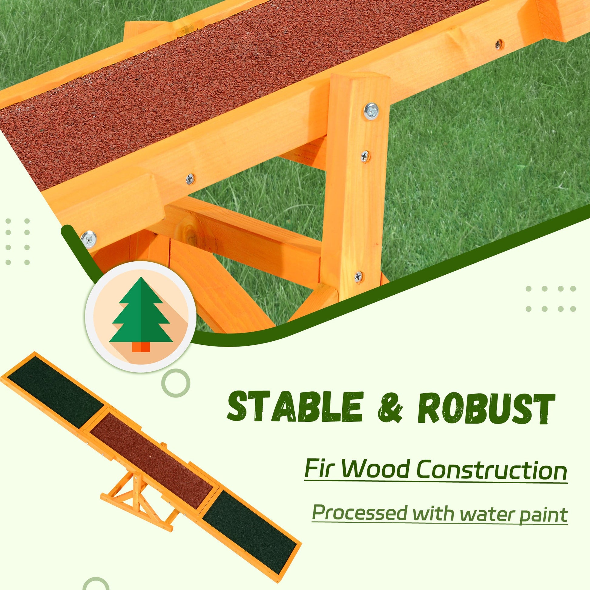 Wooden Pet Seesaw for Big Dogs, Agility Training Equipment for Dogs with Anti-Slip surface, 180 x 30 x 30cm - Natural