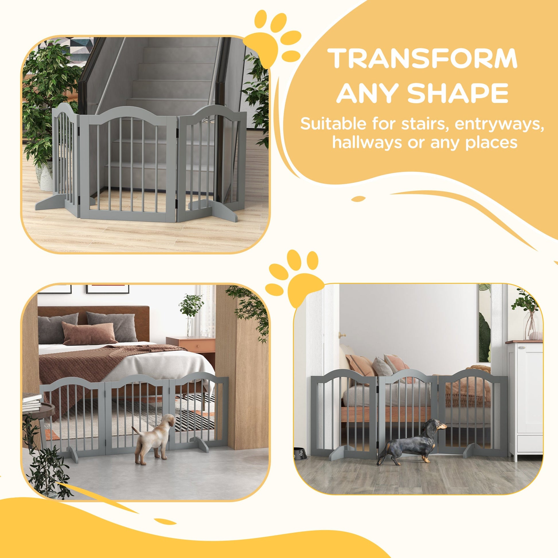 Freestanding Pet Gate Wooden Dog Gate with Support Feet Foldable Pet Fence Safety Barrier for the House Doorway Stairs Light Grey