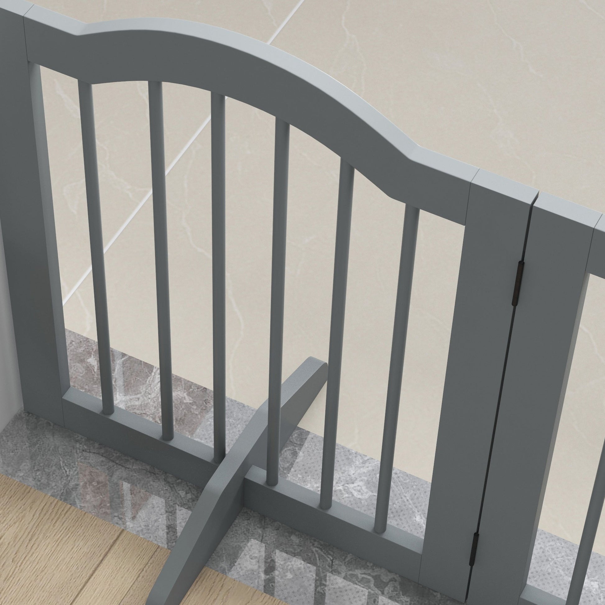 Freestanding Pet Gate Wooden Dog Gate with Support Feet Foldable Pet Fence Safety Barrier for the House Doorway Stairs Light Grey