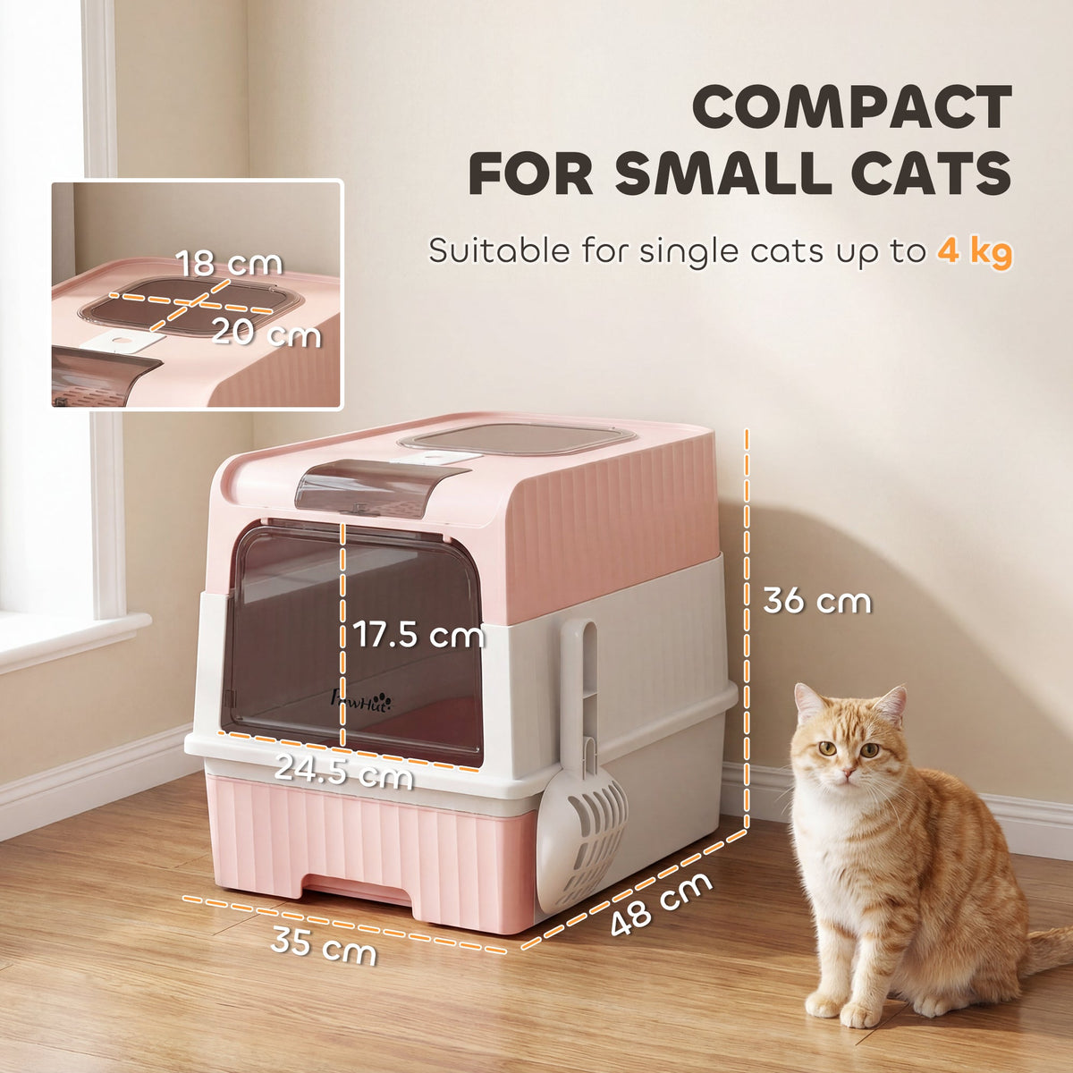 Cat litter Box with Lid, Enclosed Cat Litter Box with Pull-Out Drawer Tray, Scoop, 4 Deodorisation Bags, Front Entry & Top Exit, Privacy, Odour Control and Easy to Clean, Pink