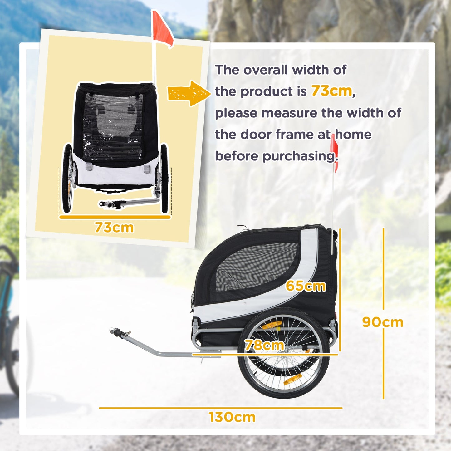 Steel Dog Bike Trailer Pet Cart Carrier for Bicycle Kit Water Resistant with Hitch Coupler Travel White and Black