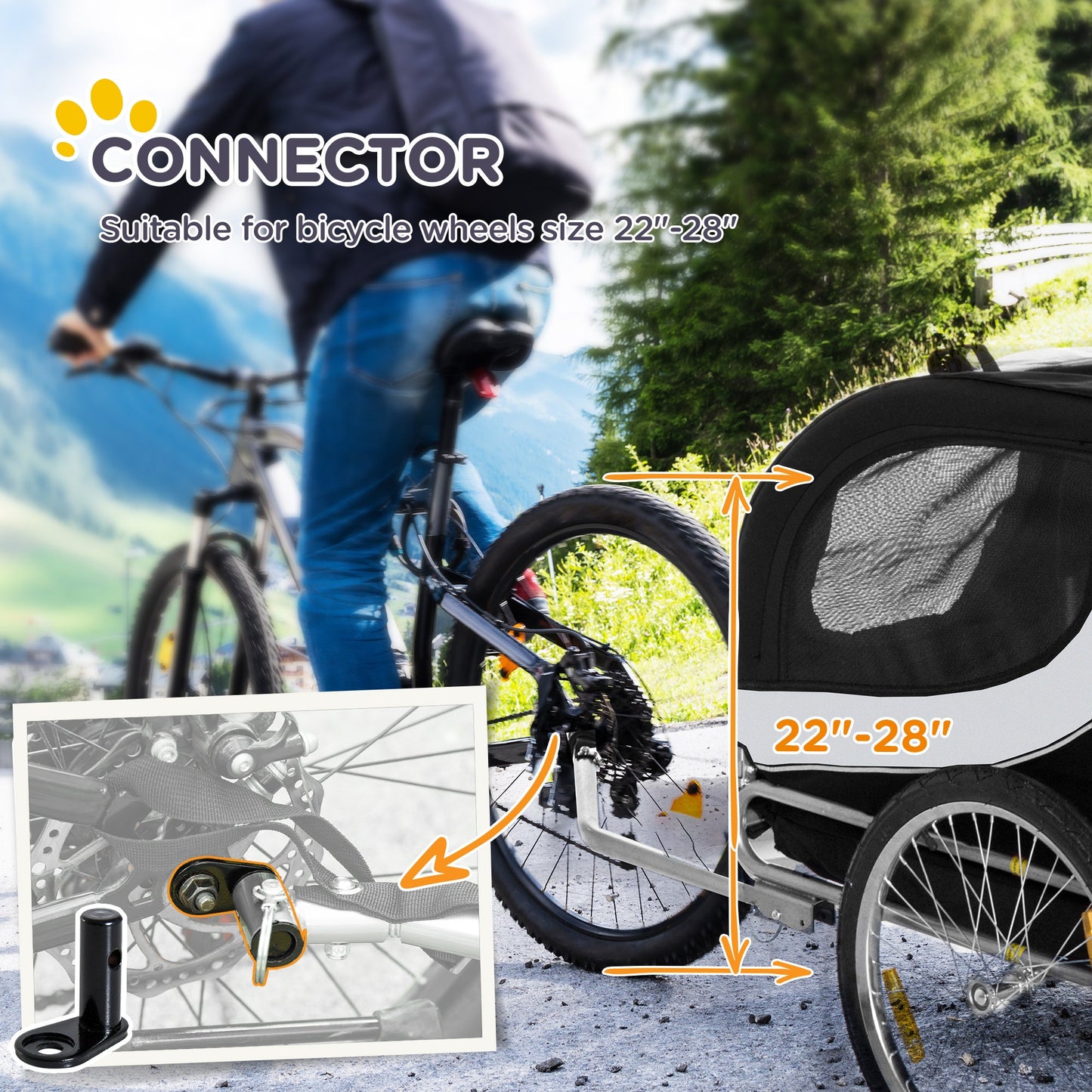 Steel Dog Bike Trailer Pet Cart Carrier for Bicycle Kit Water Resistant with Hitch Coupler Travel White and Black