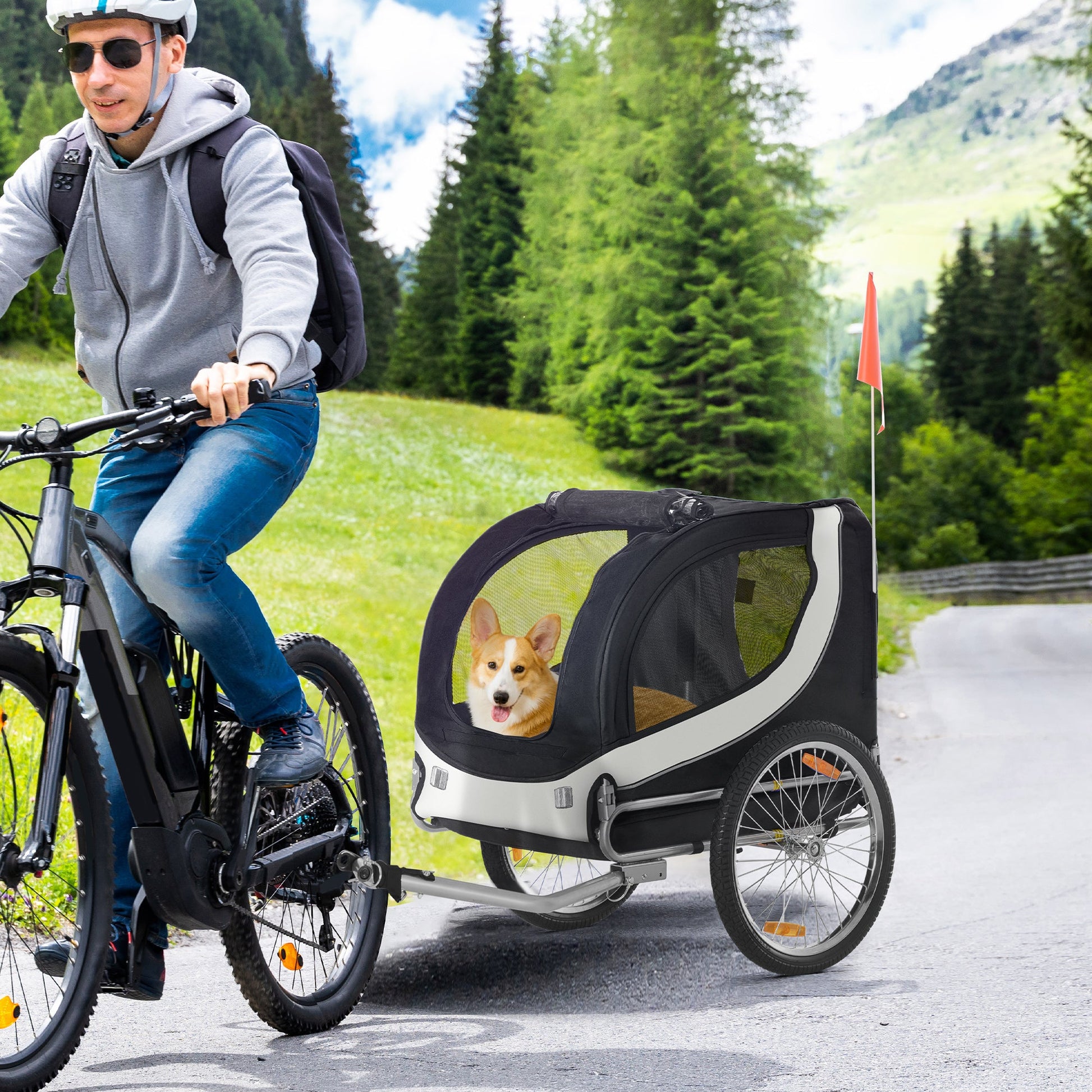 Steel Dog Bike Trailer Pet Cart Carrier for Bicycle Kit Water Resistant with Hitch Coupler Travel White and Black