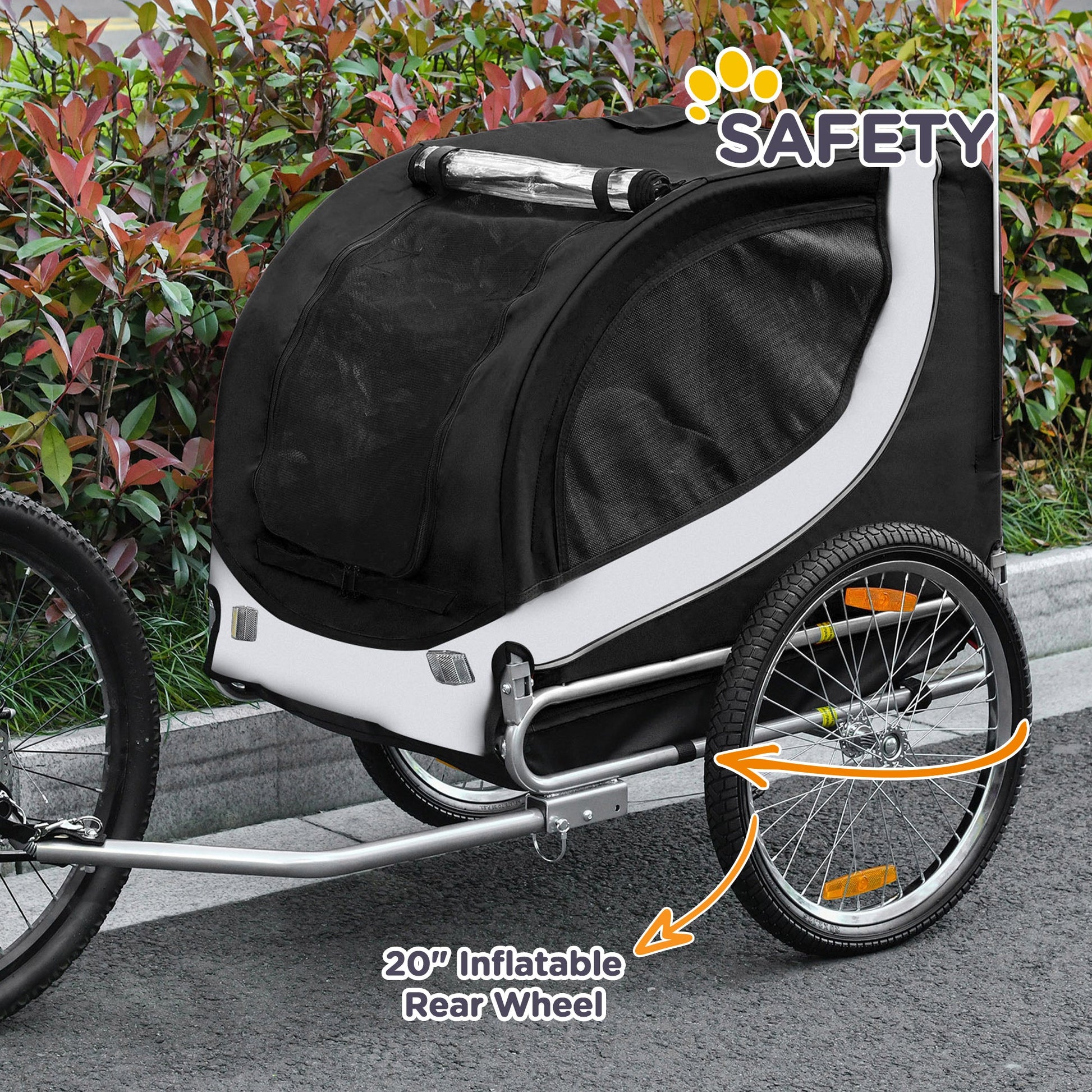 Steel Dog Bike Trailer Pet Cart Carrier for Bicycle Kit Water Resistant with Hitch Coupler Travel White and Black
