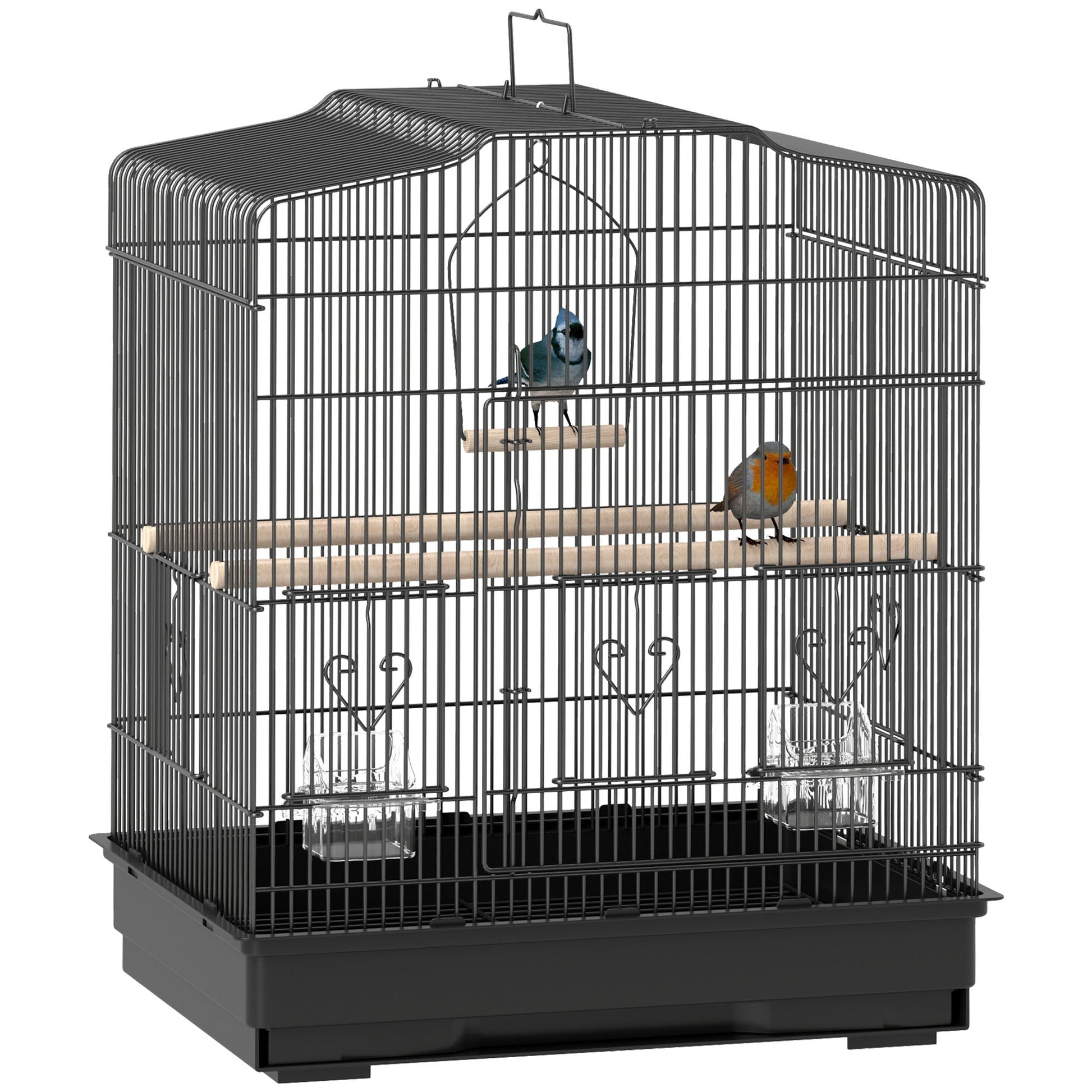 Bird Cage with Perches, Food Bowls, Swing, Parrot Cage for Budgie, Parakeet, Small Bird, 46.5 x 36 x 59cm, Black