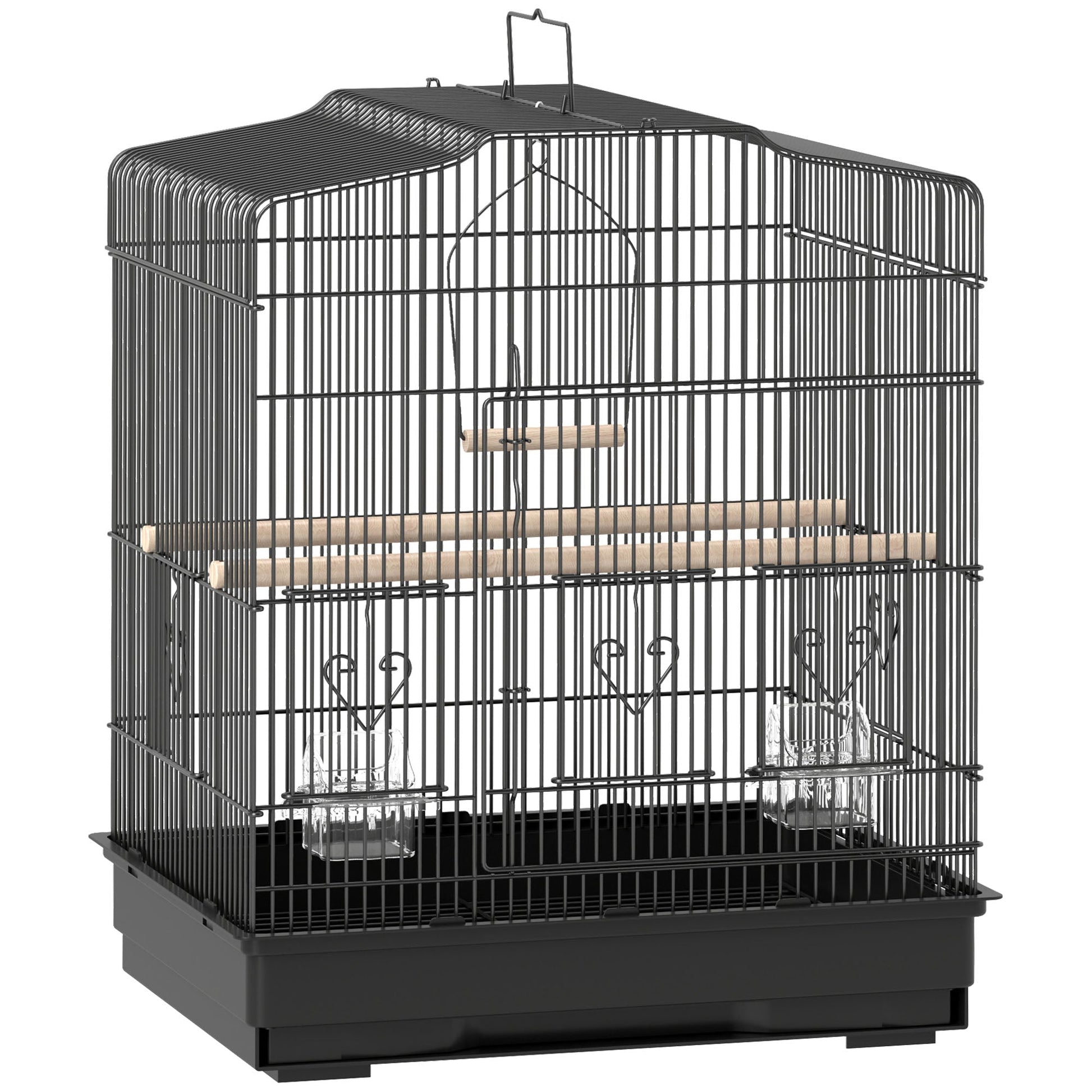 Bird Cage with Perches, Food Bowls, Swing, Parrot Cage for Budgie, Parakeet, Small Bird, 46.5 x 36 x 59cm, Black