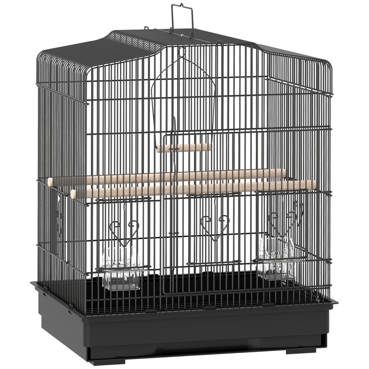 Bird Cage with Perches, Food Bowls, Swing, Parrot Cage for Budgie, Parakeet, Small Bird, 46.5 x 36 x 59cm, Black