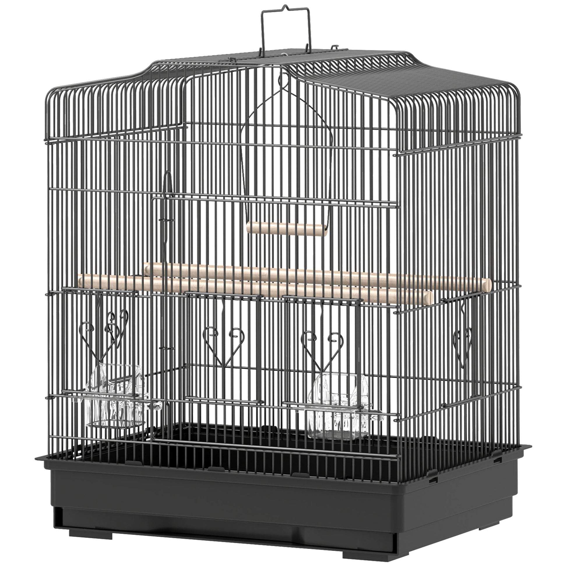 Bird Cage with Perches, Food Bowls, Swing, Parrot Cage for Budgie, Parakeet, Small Bird, 46.5 x 36 x 59cm, Black