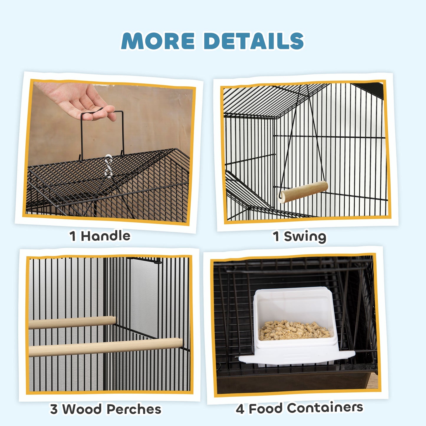 Bird Cage Budgie Cage with Stand Slide Tray Handle for Finch Canary 43 x 32.5 x 163cm Black