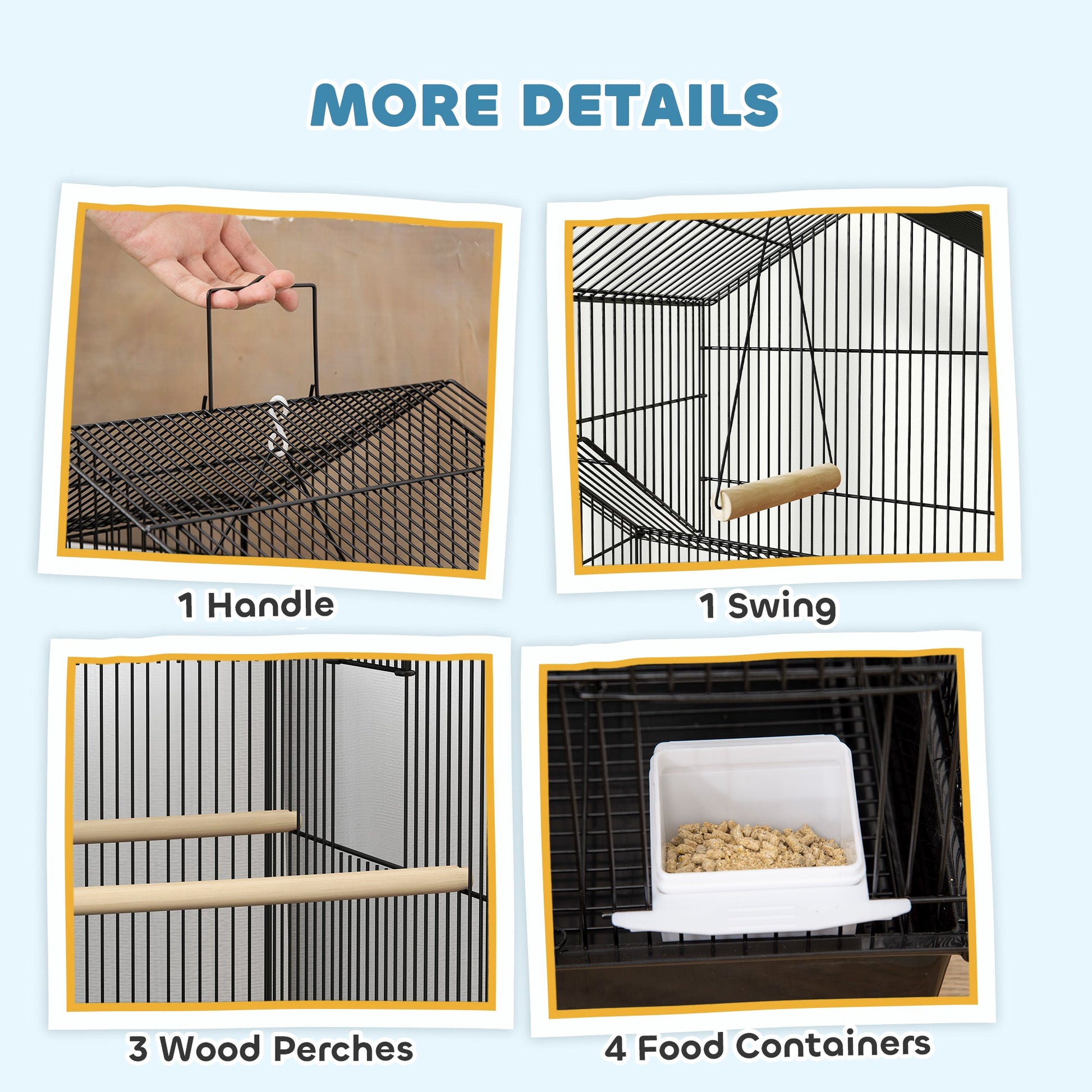 Bird Cage Budgie Cage with Stand Slide Tray Handle for Finch Canary 43 x 32.5 x 163cm Black