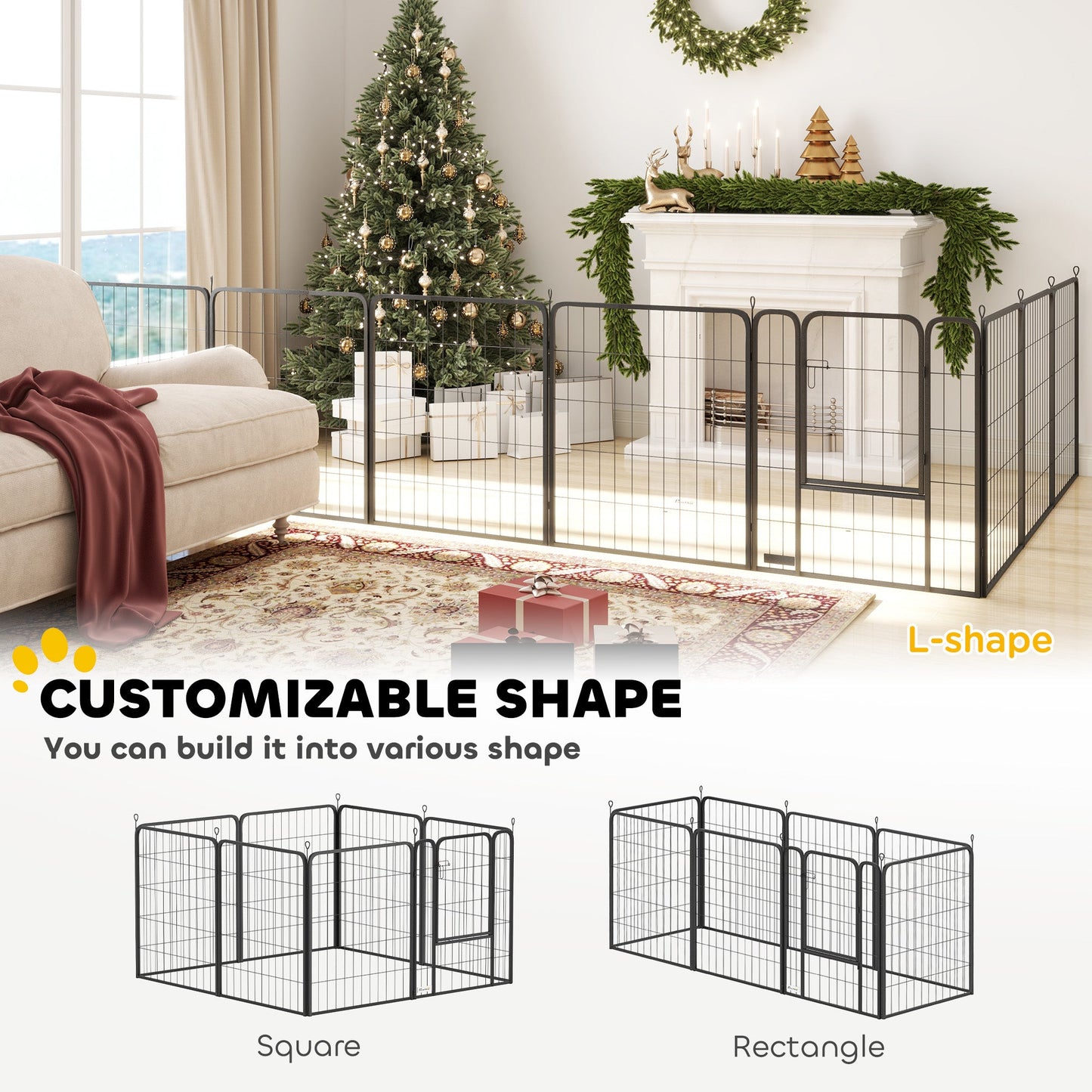 Dog Pen, 8 Panel Puppy Pen, Steel Dog Playpen, for Large Breeds, 100cm Tall, Black