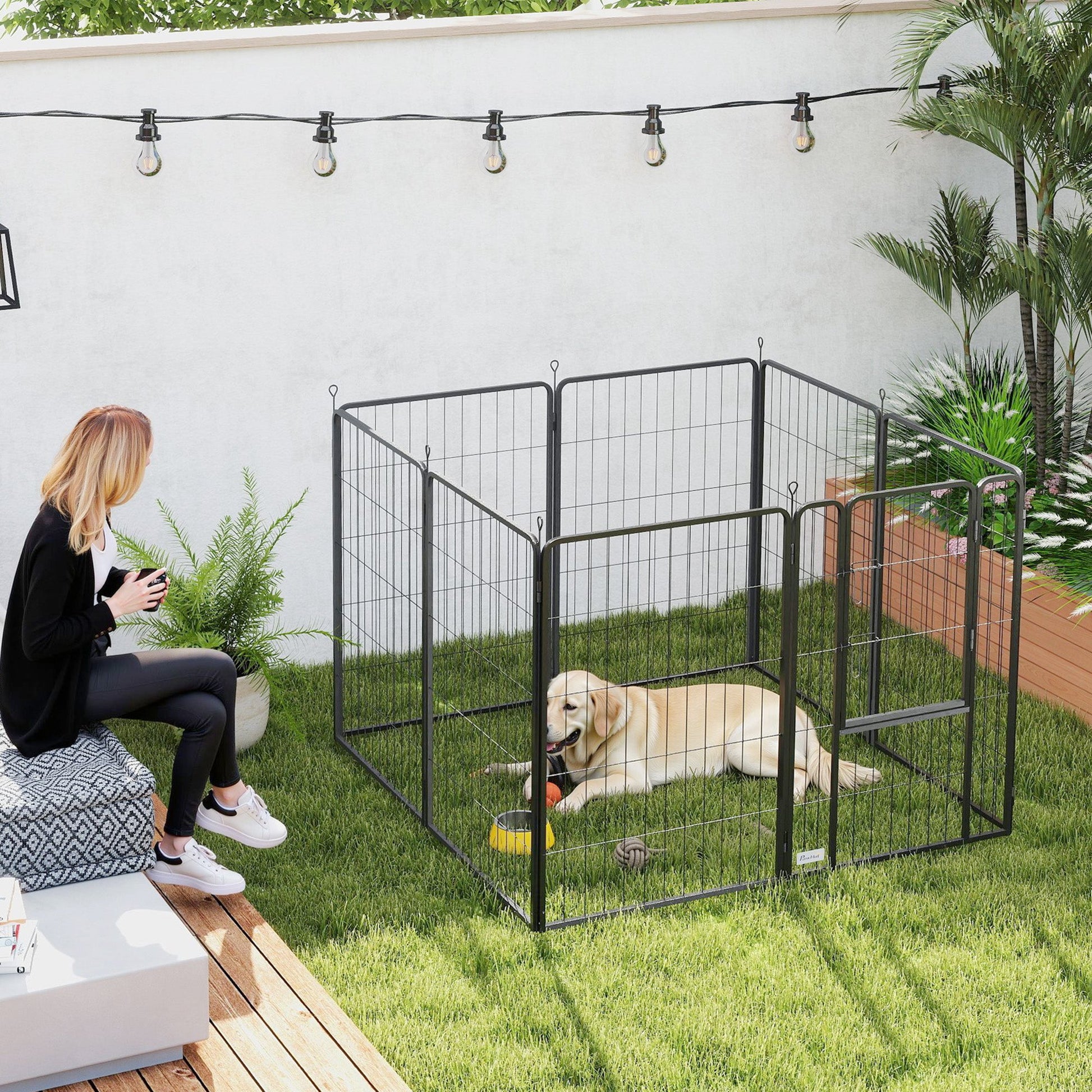 Dog Pen, 8 Panel Puppy Pen, Steel Dog Playpen, for Large Breeds, 100cm Tall, Black