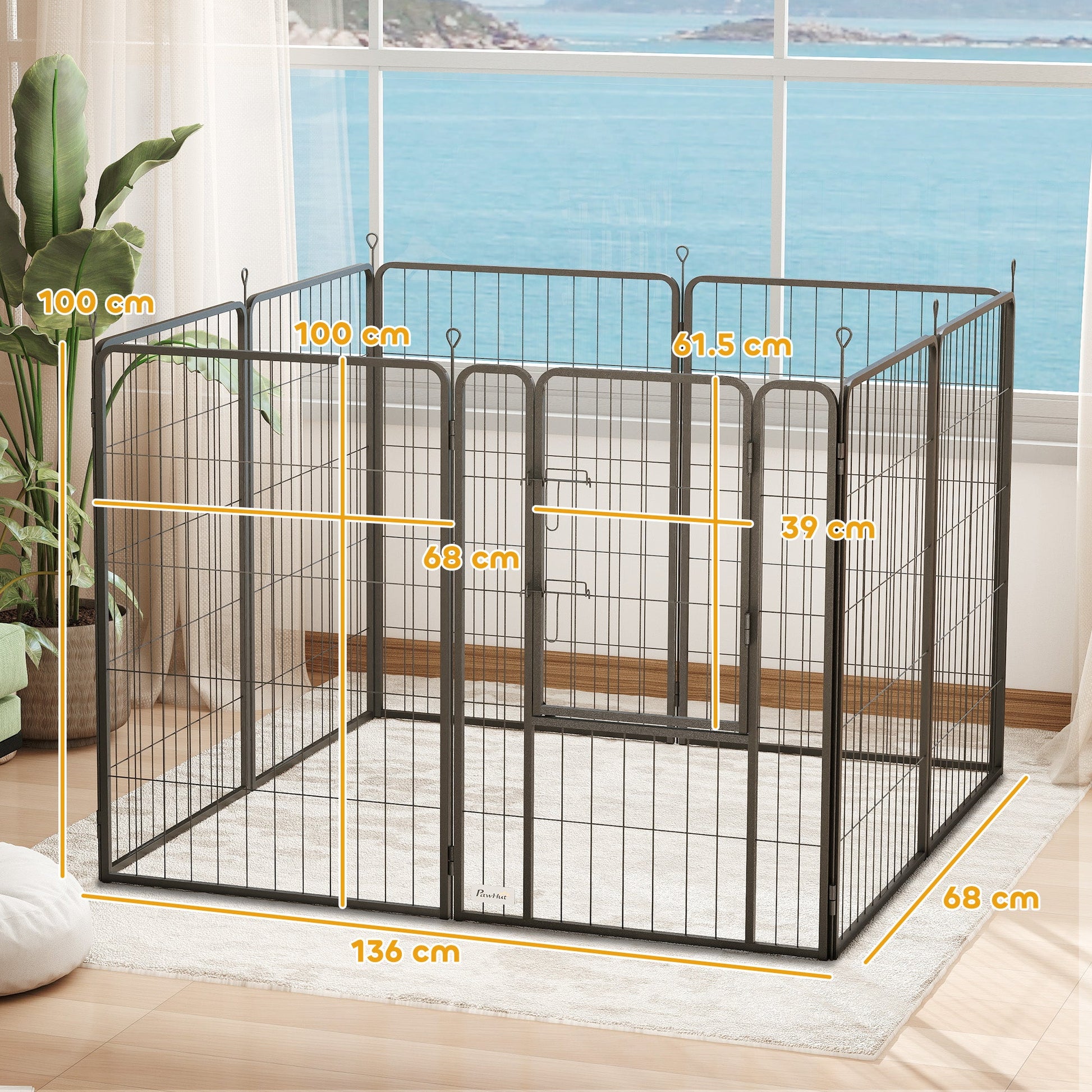 Dog Pen, 8 Panel Puppy Pen, Steel Dog Playpen, for Large Breeds, 100cm Tall, Black
