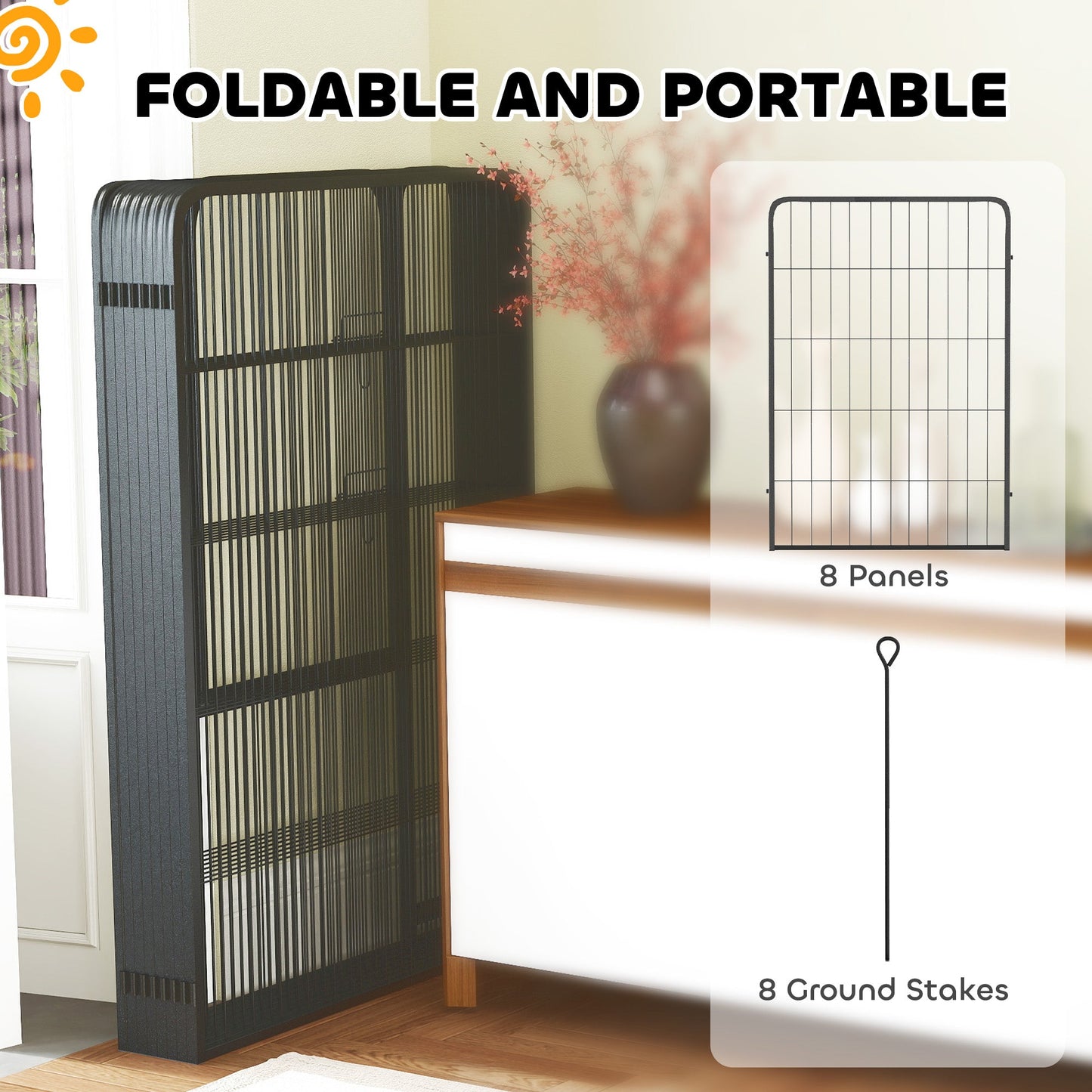 Dog Pen, 8 Panel Puppy Pen, Steel Dog Playpen, for Large Breeds, 100cm Tall, Black