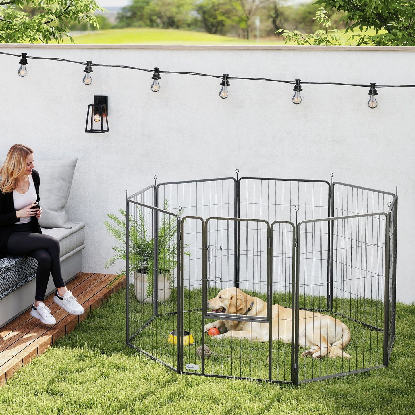 Dog Pen, 8 Panel Puppy Pen, Steel Dog Playpen, for Large Breeds, 100cm Tall, Black