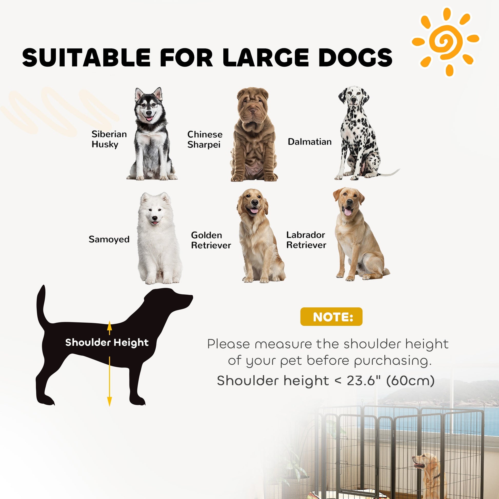 Dog Pen, 8 Panel Puppy Pen, Steel Dog Playpen, for Large Breeds, 100cm Tall, Black