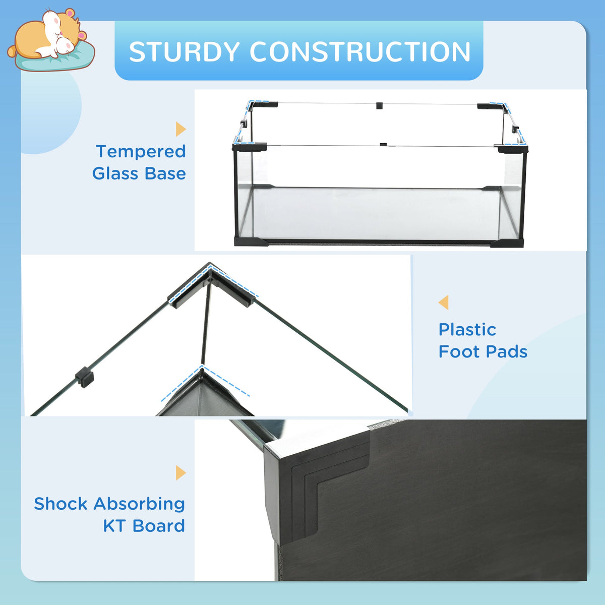 3 Tiers Hamster Cage, Gerbil Cage with Deep Glass Bottom, Non-Slip Ramps, Platforms, Hut, Exercise Wheels, Water Bottle, Dish, for Syrian Hamster, Dwarf Hamster, 78.5 x 48.5 x 57cm