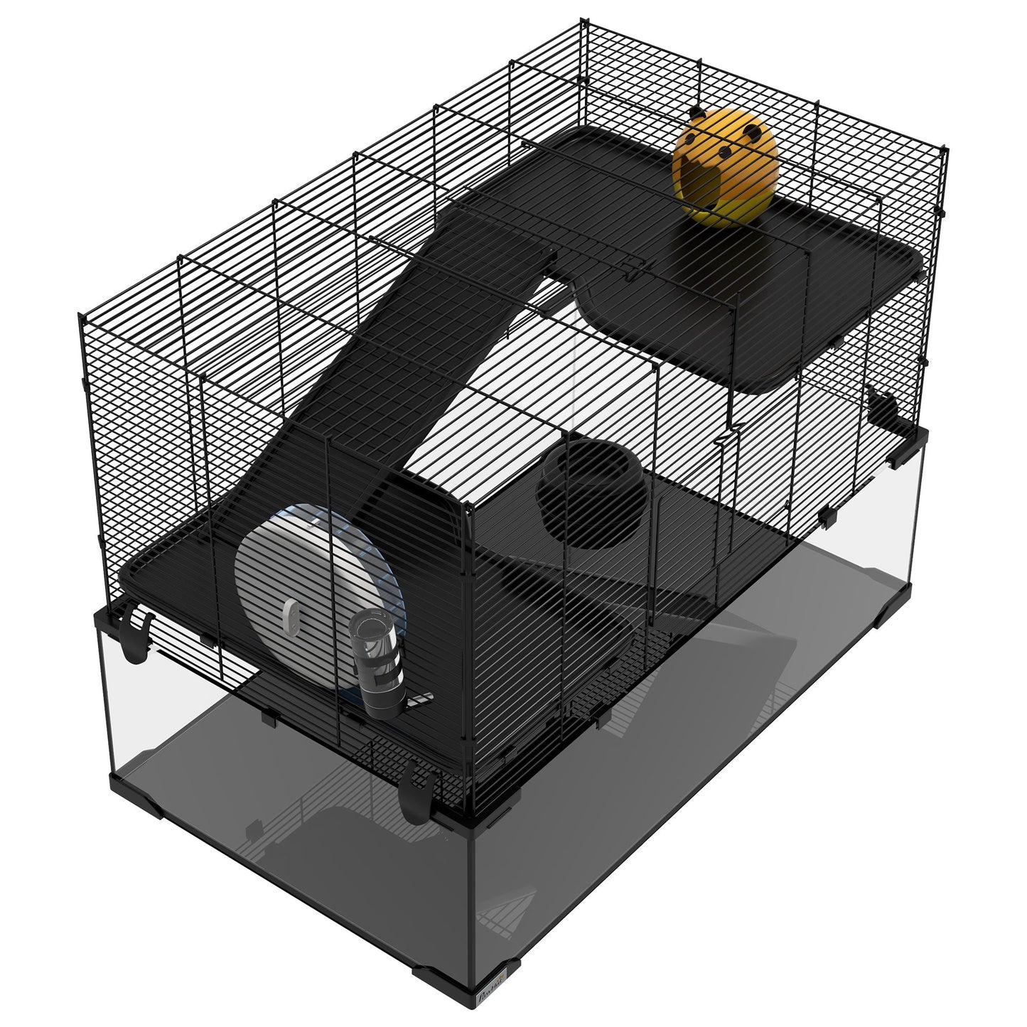 3 Tiers Hamster Cage, Gerbil Cage with Deep Glass Bottom, Non-Slip Ramps, Platforms, Hut, Exercise Wheels, Water Bottle, Dish, for Syrian Hamster, Dwarf Hamster, 78.5 x 48.5 x 57cm
