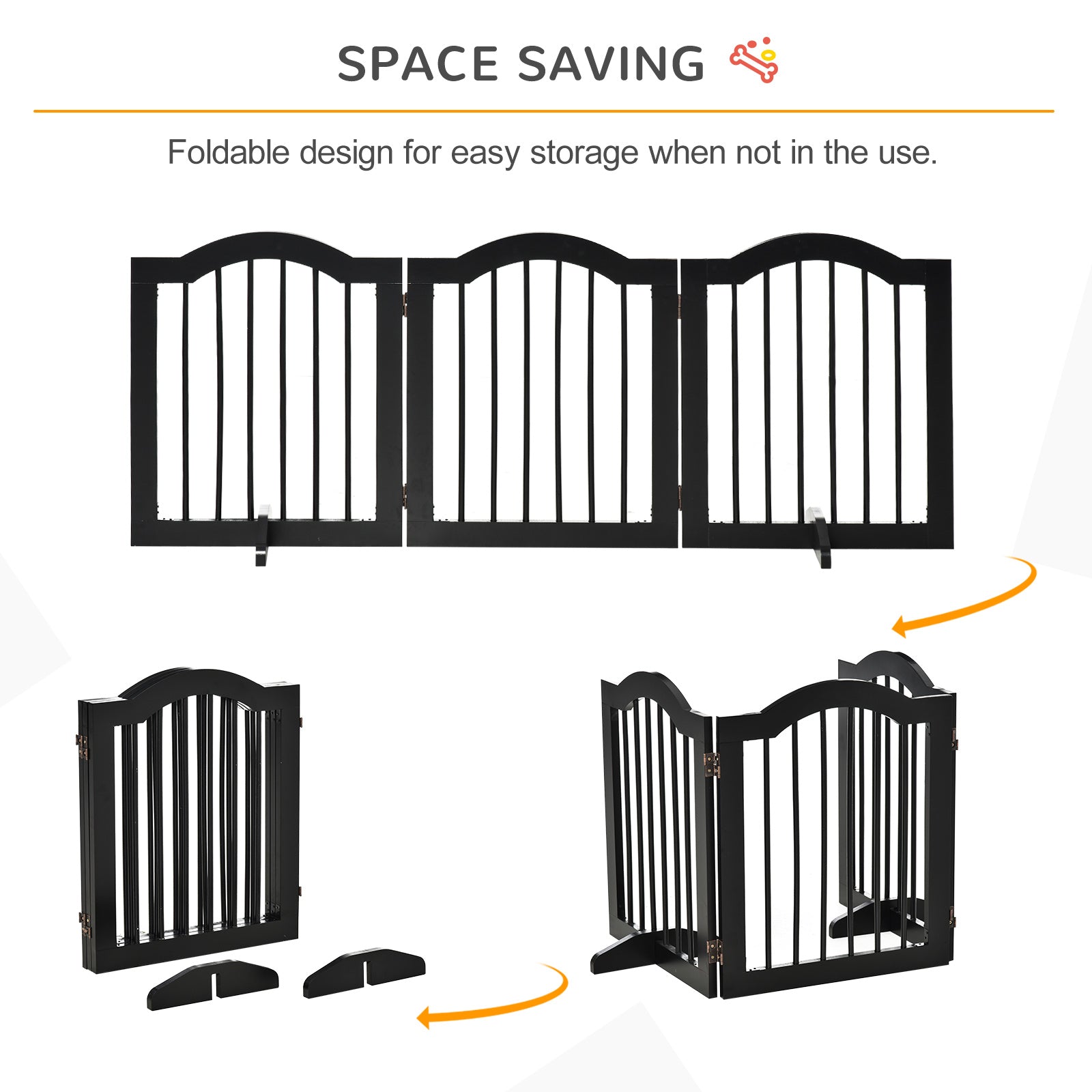 Freestanding Pet Gate Wooden Dog Gate with Support Feet Foldable Pet Fence Safety Barrier for the House Doorway Stairs Black