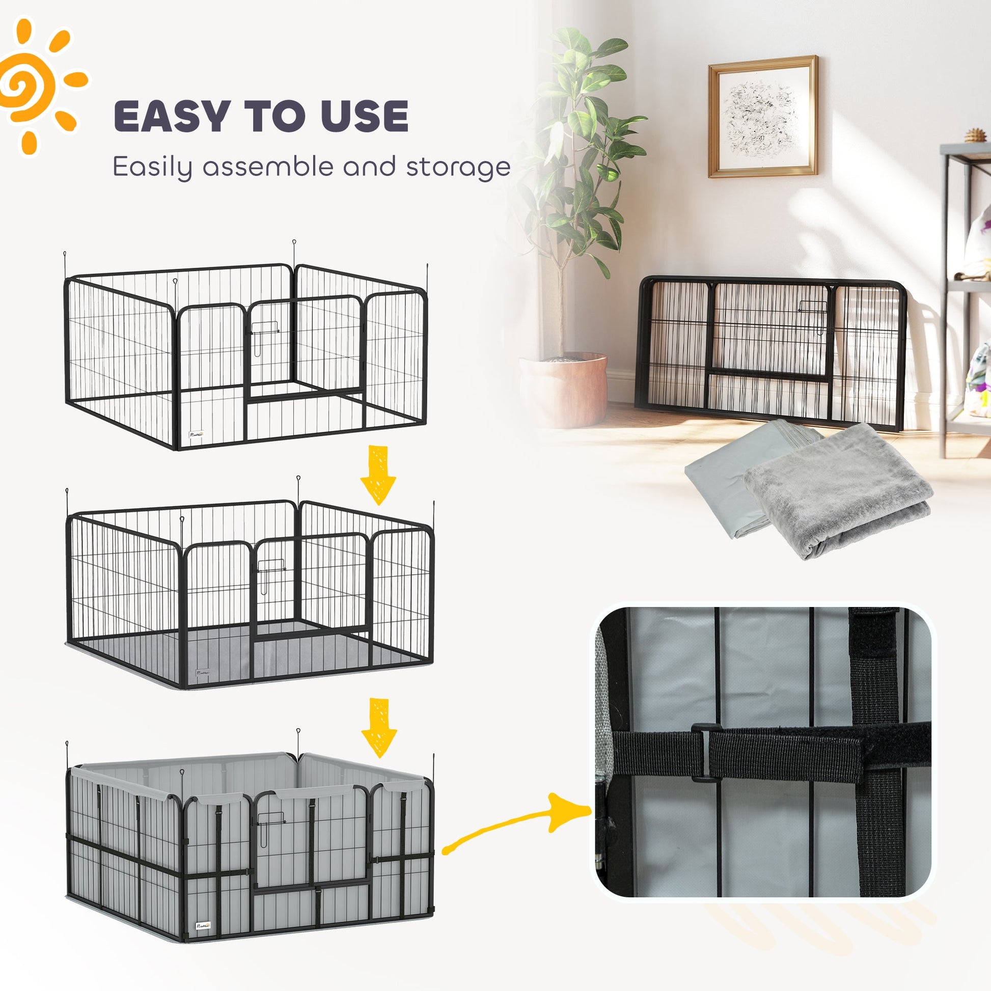 Whelping Box for Dogs and Puppies, 4 Panel Whelping Pen with Washable Whelping Pad, Wind-Resistant Cloth, Lockable Door, Dog Playpen for Small and Medium Breeds, 122 x 122 x 60cm