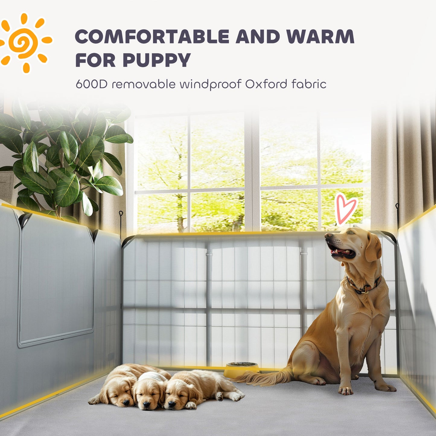 Whelping Box for Dogs and Puppies, 4 Panel Whelping Pen with Washable Whelping Pad, Wind-Resistant Cloth, Lockable Door, Dog Playpen for Small and Medium Breeds, 122 x 122 x 60cm