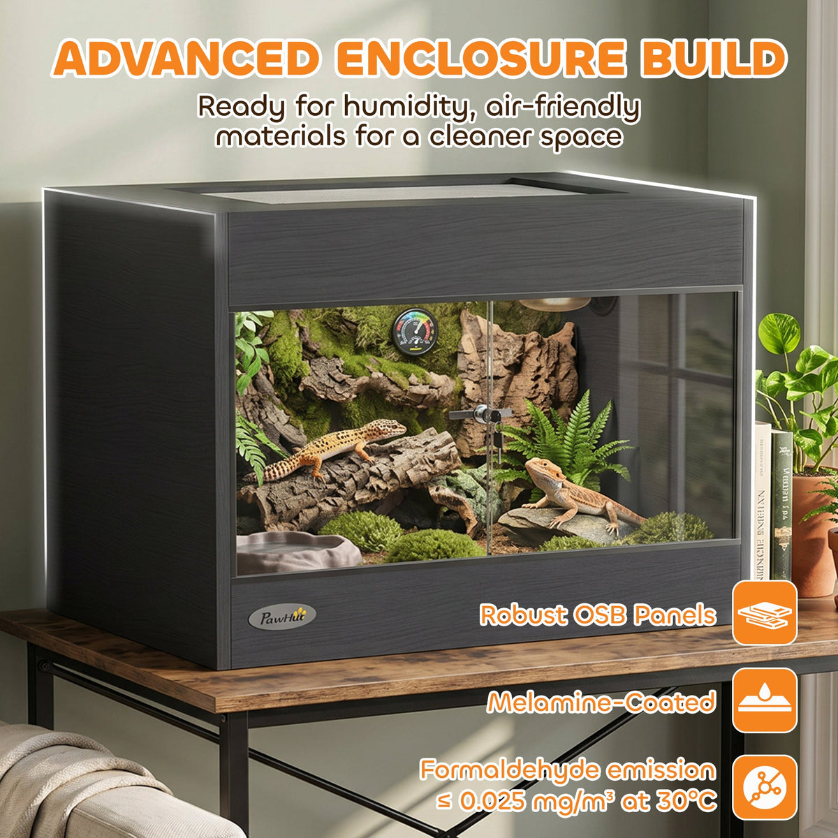 Reptile Terrarium, High-Strength Reptile Vivarium with Sliding Glass Doors, Secure Lock and Top Ventilation, Tarantula Enclosure for Bearded Dragon, Snake and Gecko, 60 x 45 x 45 cm, Black