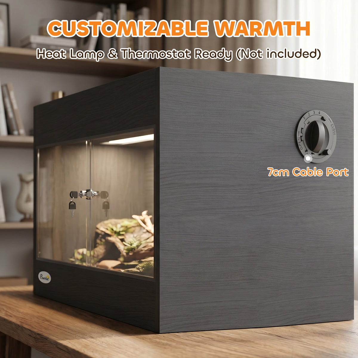 Reptile Terrarium, High-Strength Reptile Vivarium with Sliding Glass Doors, Secure Lock and Top Ventilation, Tarantula Enclosure for Bearded Dragon, Snake and Gecko, 60 x 45 x 45 cm, Black