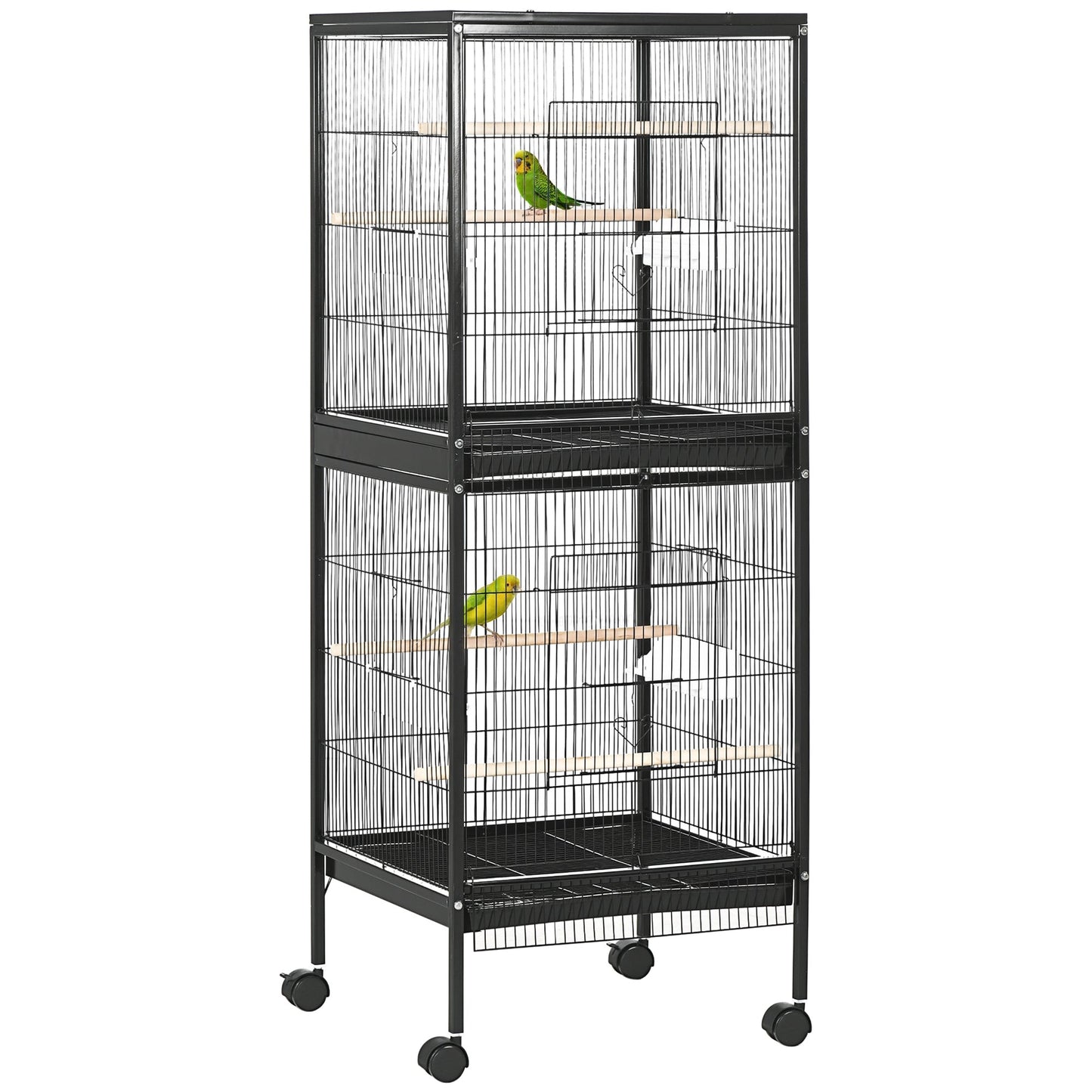 Bird Cage Budgie Cage 2 In 1 Large Aviary with Wheels Removable Trays for Finch Canaries Cockatiels Black