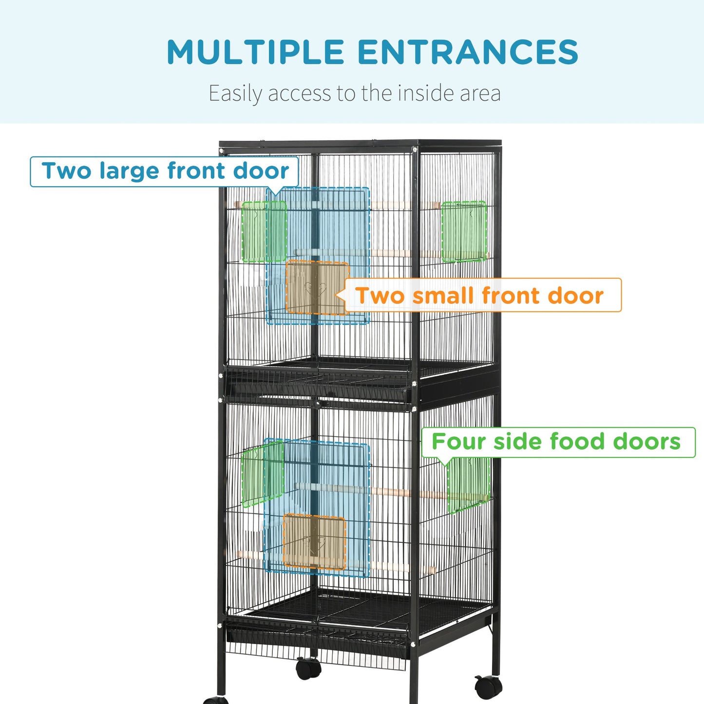 Bird Cage Budgie Cage 2 In 1 Large Aviary with Wheels Removable Trays for Finch Canaries Cockatiels Black