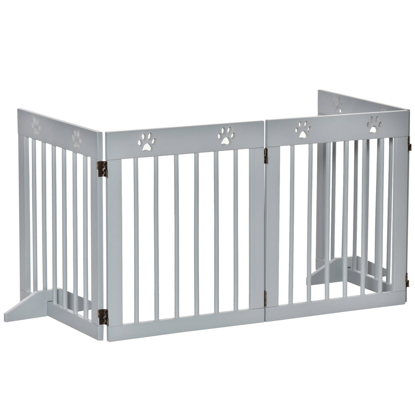 Freestanding Pet Gate 4 Panel Wooden Dog Barrier Folding Safety Fence with Support Feet up to 204cm Long 61cm Tall for Doorway Stairs Light Grey